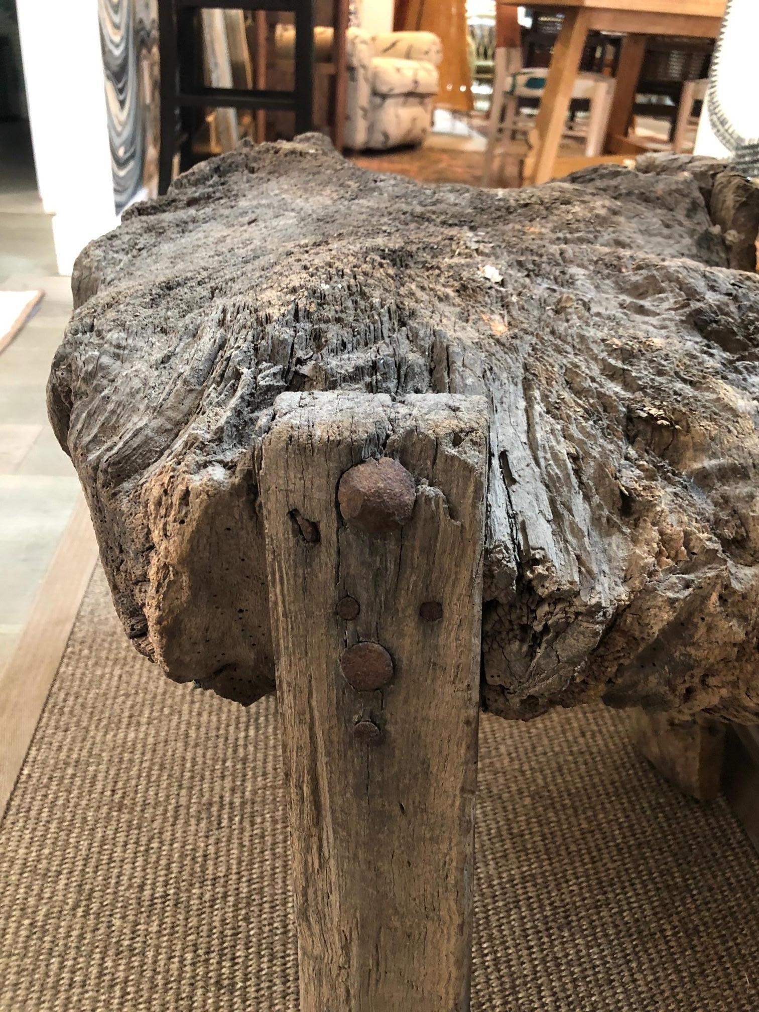 Primitive Three Legged Stool In Distressed Condition For Sale In West Hollywood, CA