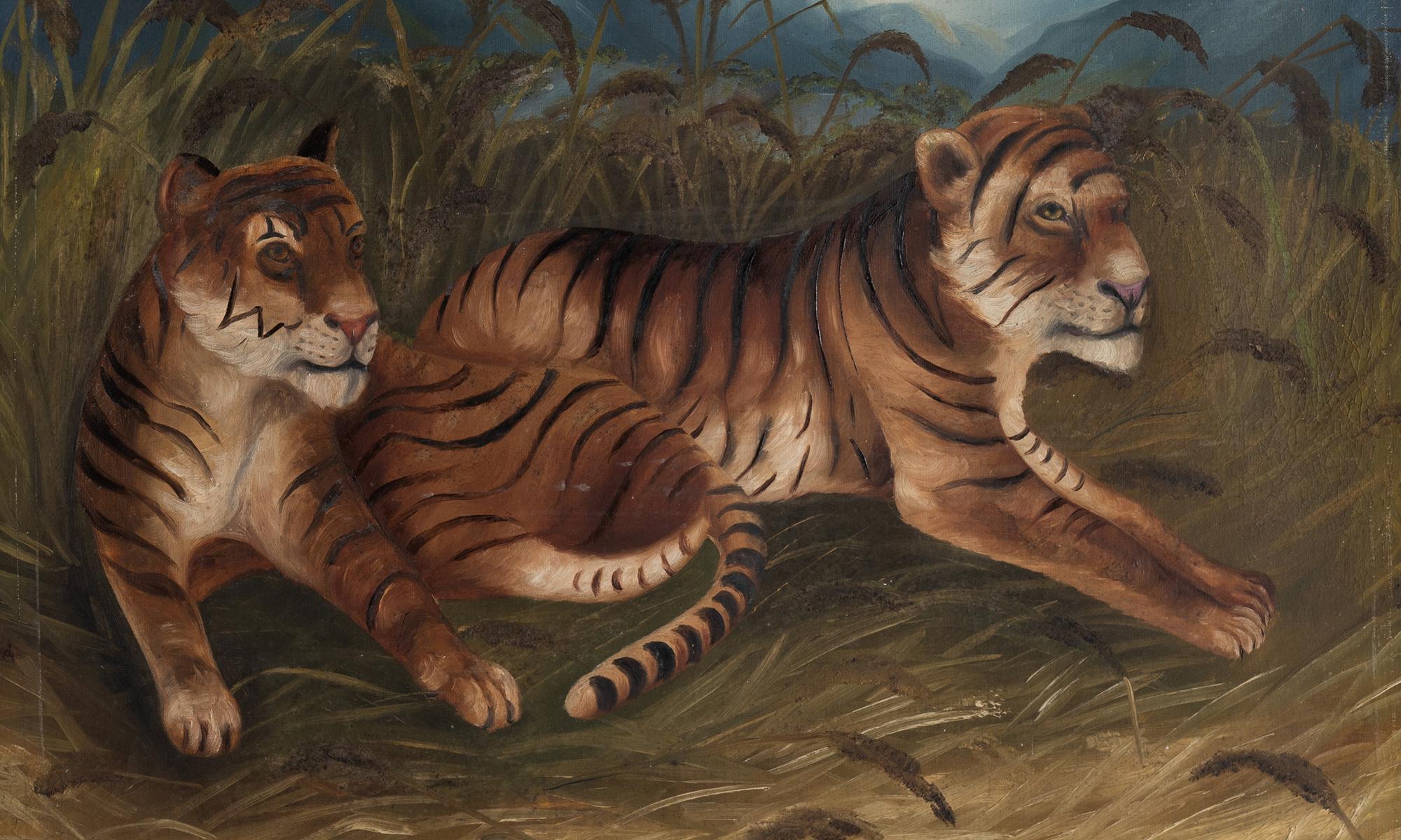 English Primitive Tiger Painting