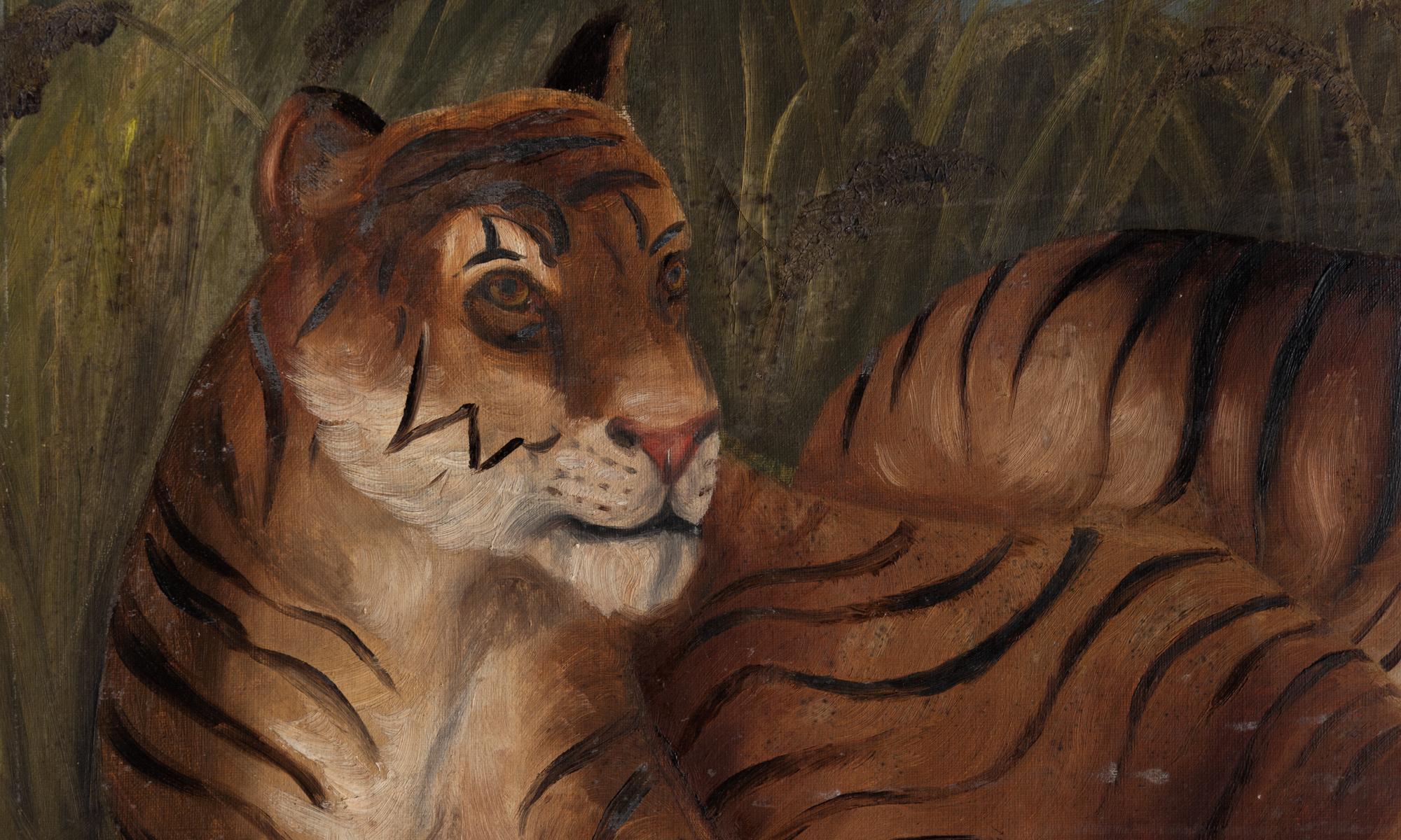Primitive Tiger Painting In Good Condition In Culver City, CA