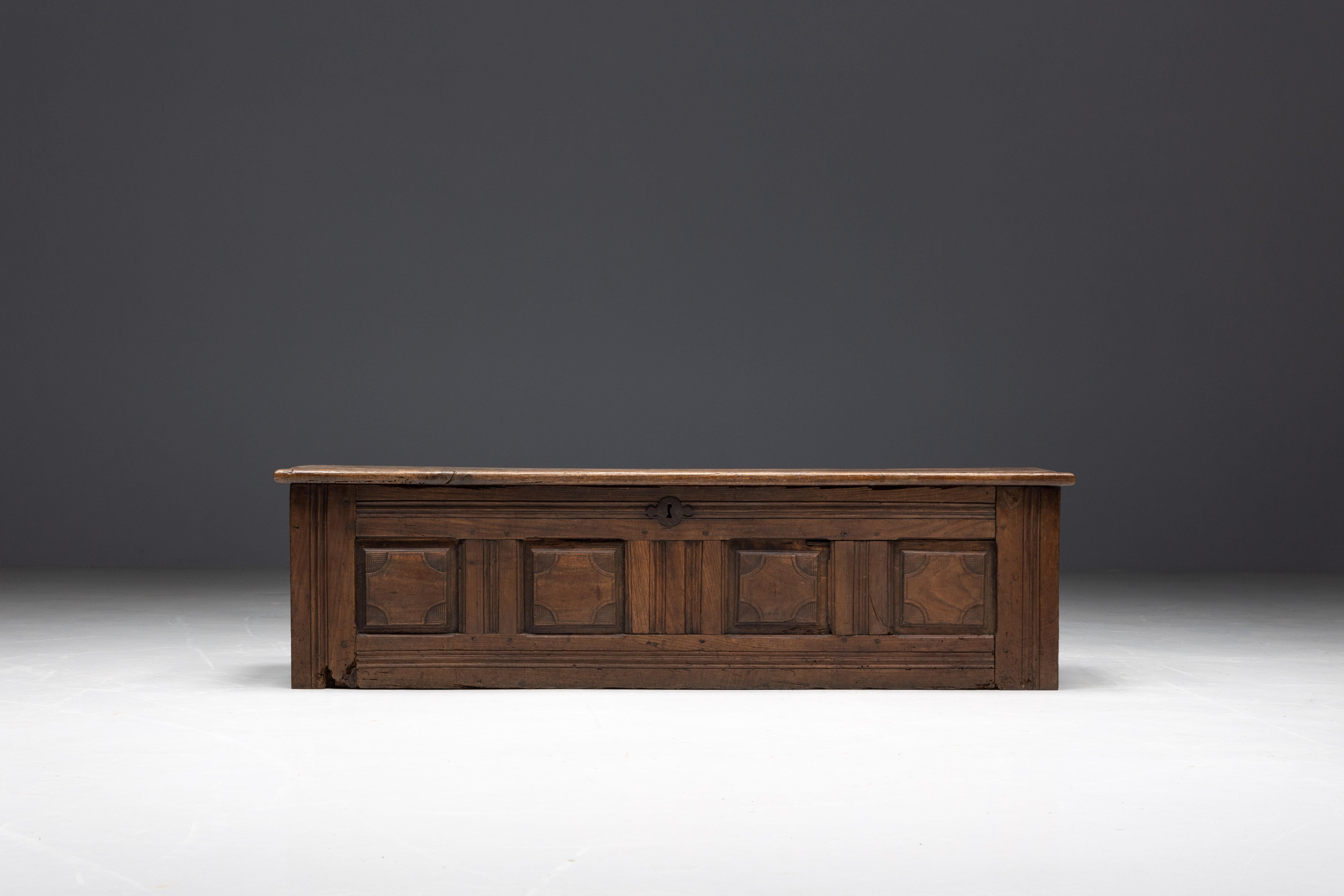 Wood Primitive Travail Populaire Chest, France, 19th Century For Sale