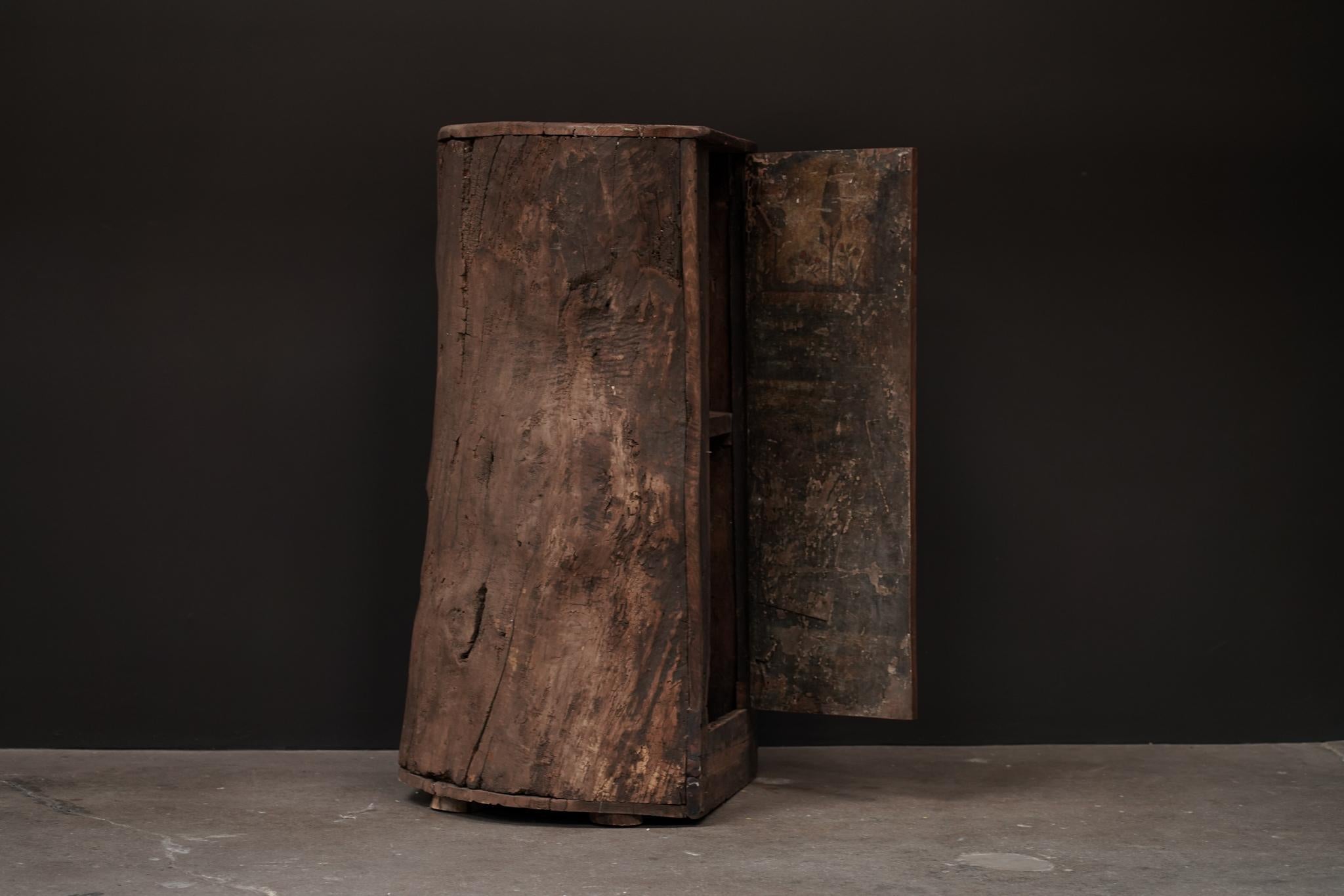 Belgian Primitive Tree Trunk Cabinet For Sale