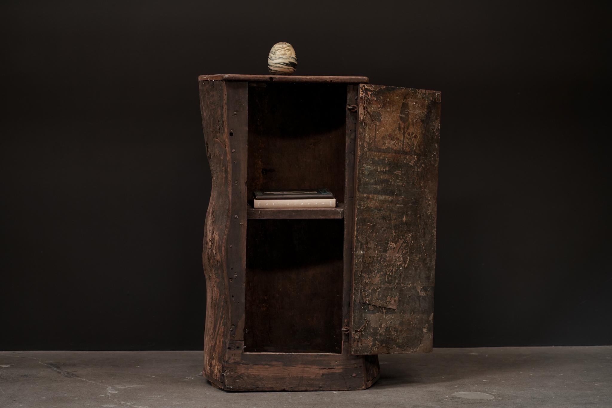 Metal Primitive Tree Trunk Cabinet For Sale