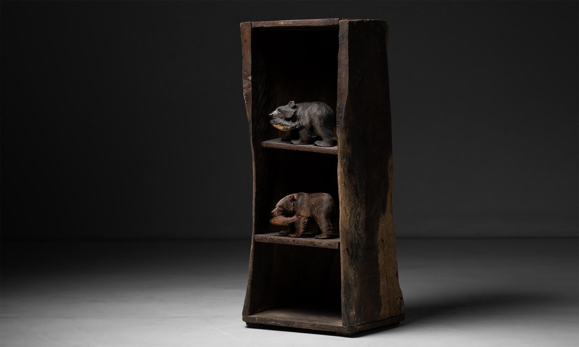 Primitive tree trunk shelf.

France, circa 1930.

Measures: 23.5”W x 23”D x 52”H.
 