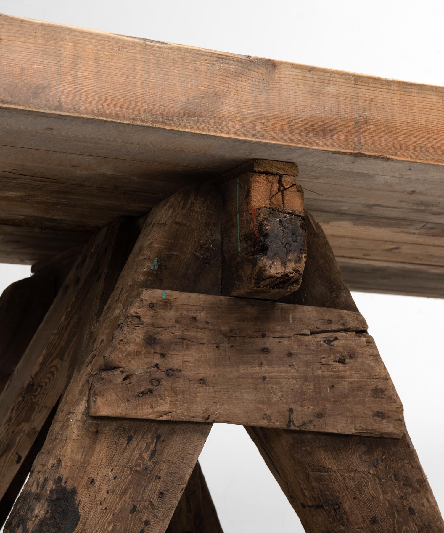 Primitive Work / Dining Trestle Table, France, circa 1930 In Good Condition In Culver City, CA