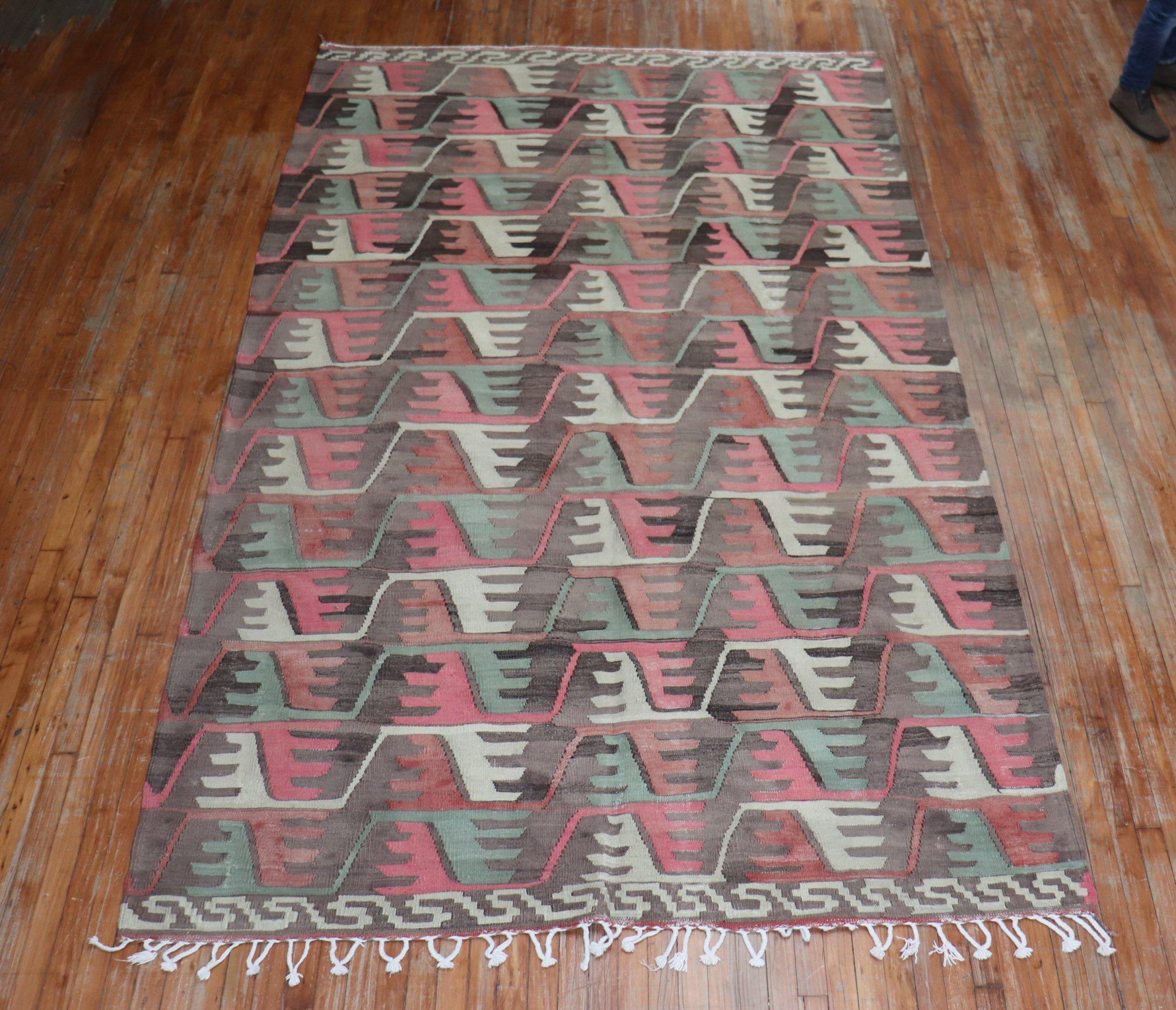 Hand-Knotted Primitive Tribal Rustic Turkish Kilim For Sale