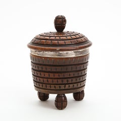 Primitive Hand Carved Tripodal Tea Caddy Box with Metal Trim, Belgium 1940's