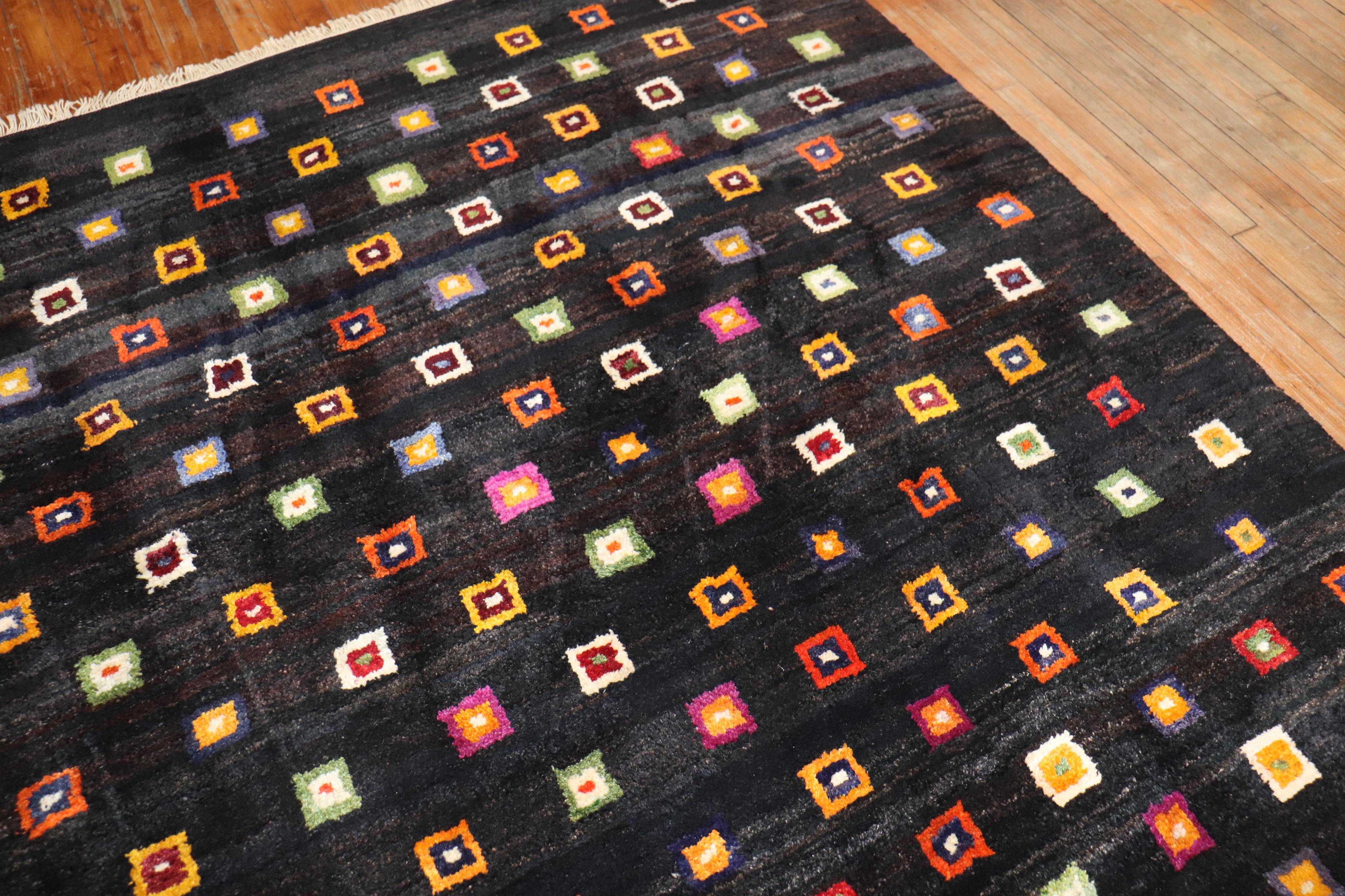 Modern Primitive Turkish Contemporary Box Square Pattern Rug For Sale