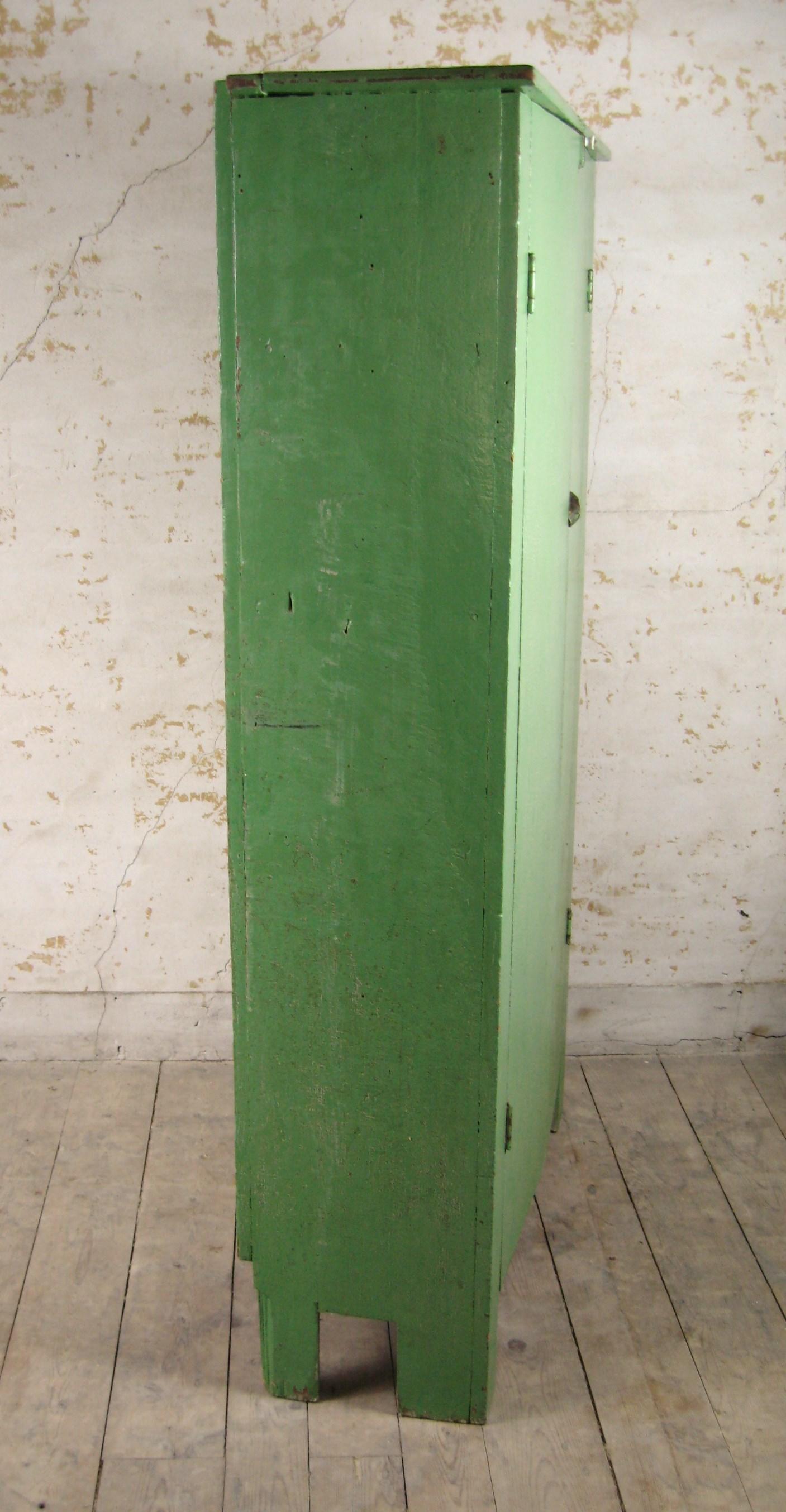 Hand-Crafted Primitive Two-Door Farm House Rustic Green Jelly Cupboard, 1920s