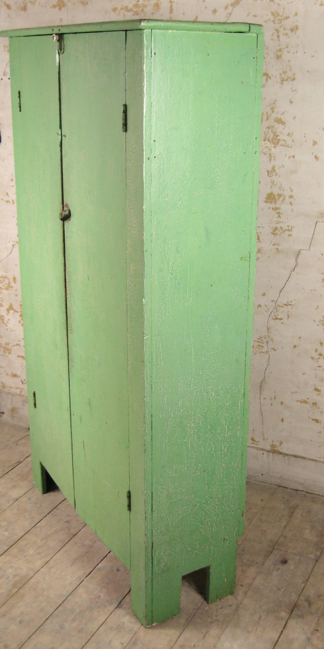 20th Century Primitive Two-Door Farm House Rustic Green Jelly Cupboard, 1920s