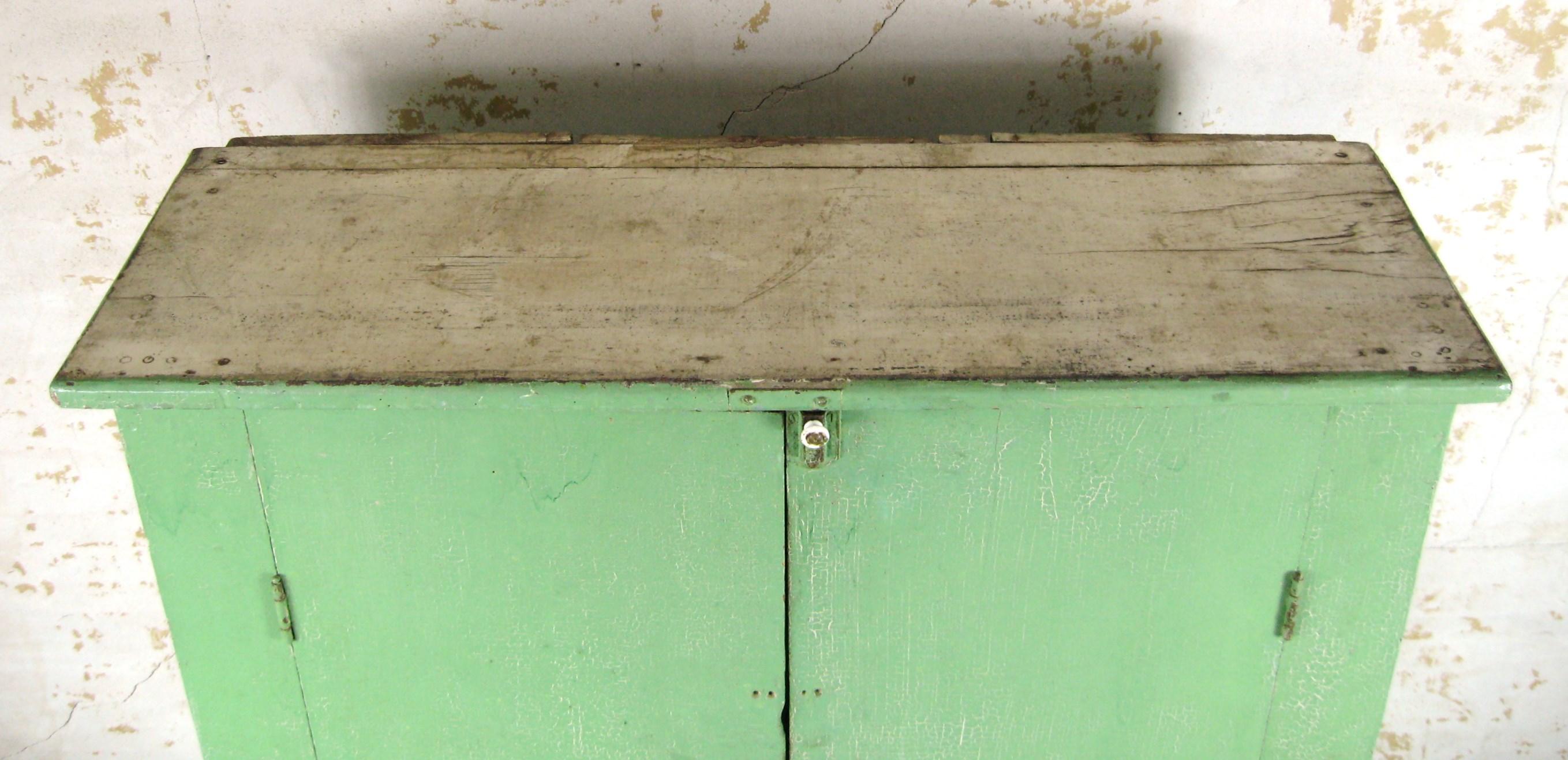 Primitive Two-Door Farm House Rustic Green Jelly Cupboard, 1920s 1