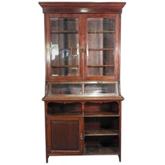 Primitive Two-Door Glass Mahogany China Cabinet Hutch Cupboard, circa 1900