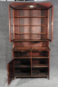 Primitive Two-Door Glass Mahogany China Cabinet Hutch Cupboard, circa 1900