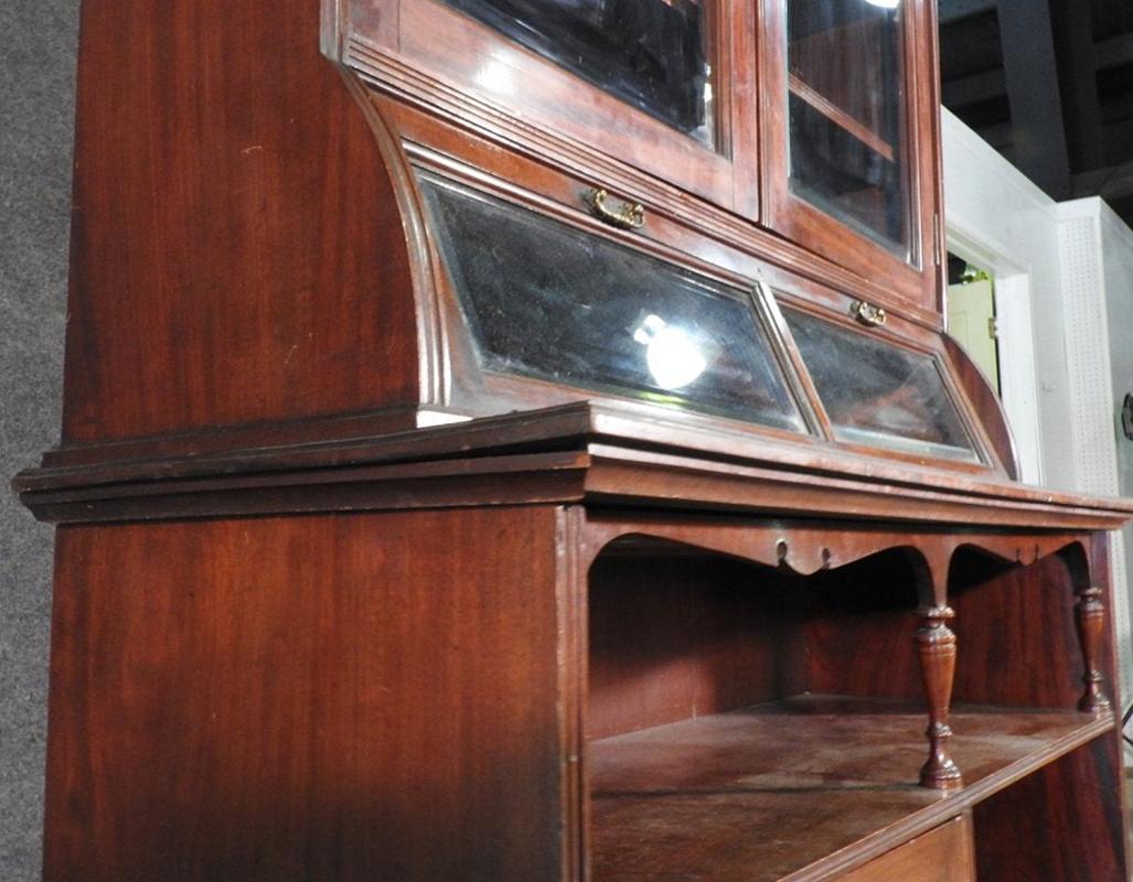 Primitive Two-Door Glass Mahogany China Cabinet Hutch Cupboard, circa 1900 In Good Condition In Swedesboro, NJ