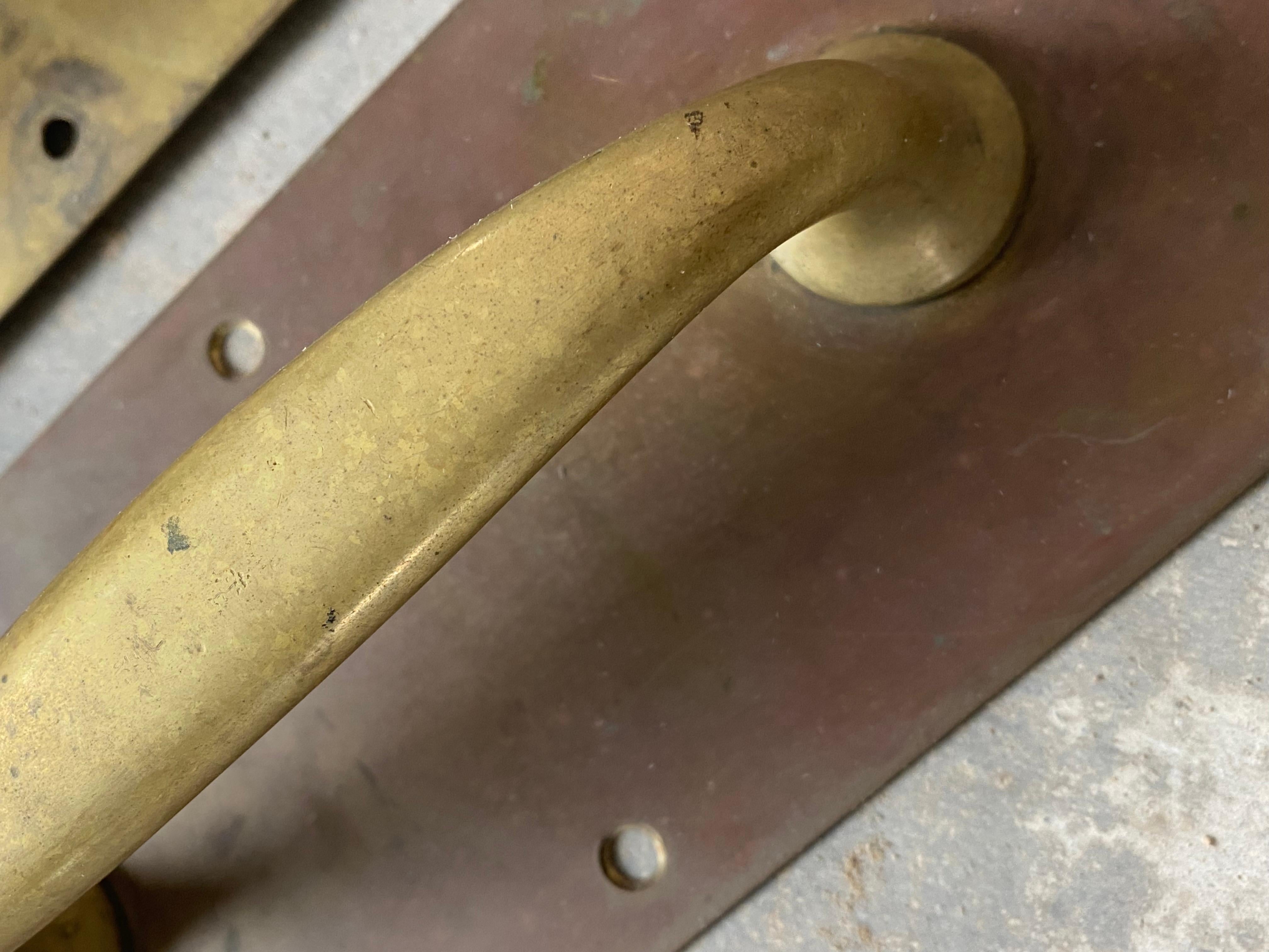 Primitive Unlacquered Brass Door Pulls, A Pair For Sale 4