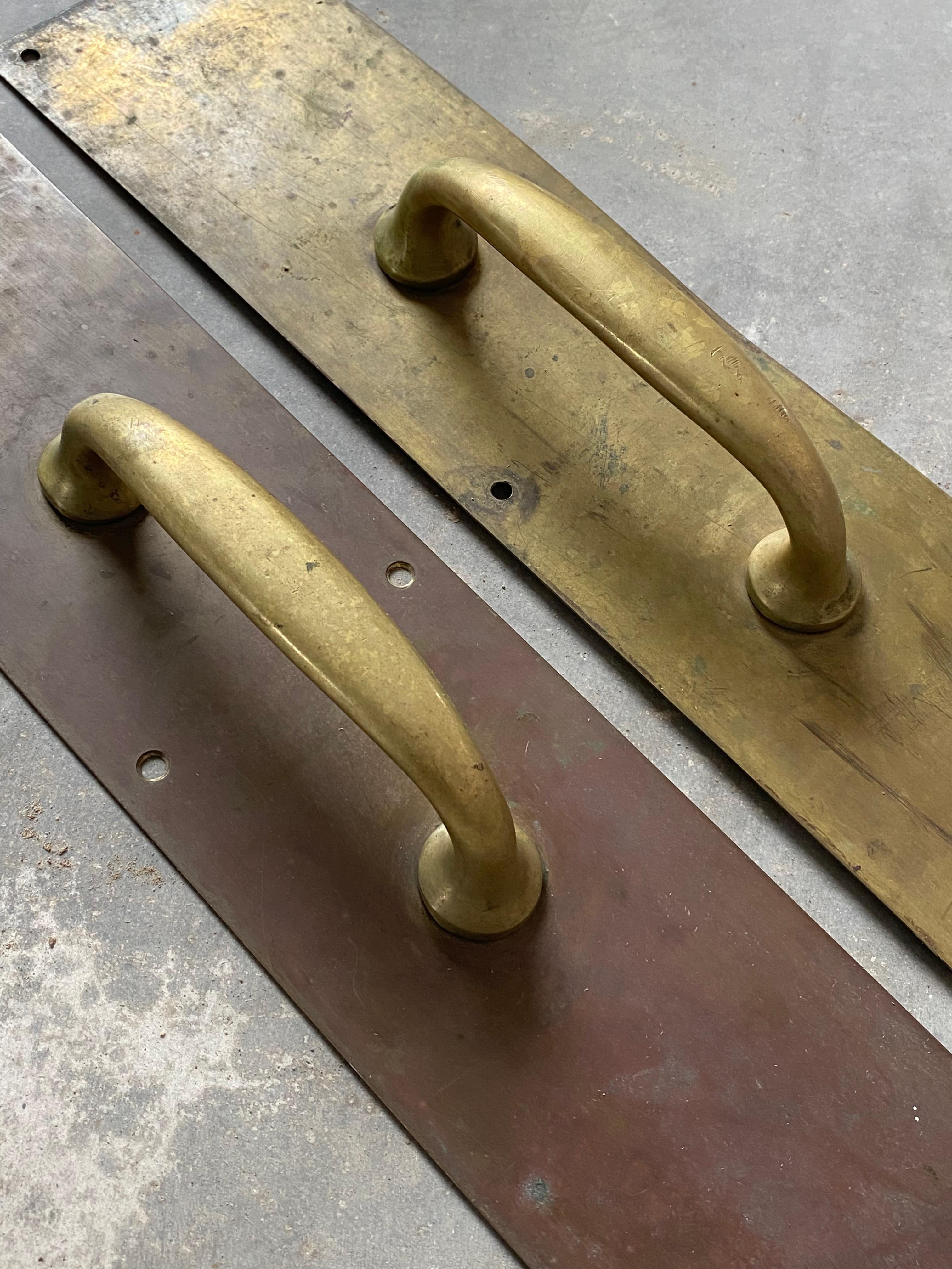 Primitive Unlacquered Brass Door Pulls, A Pair For Sale 5