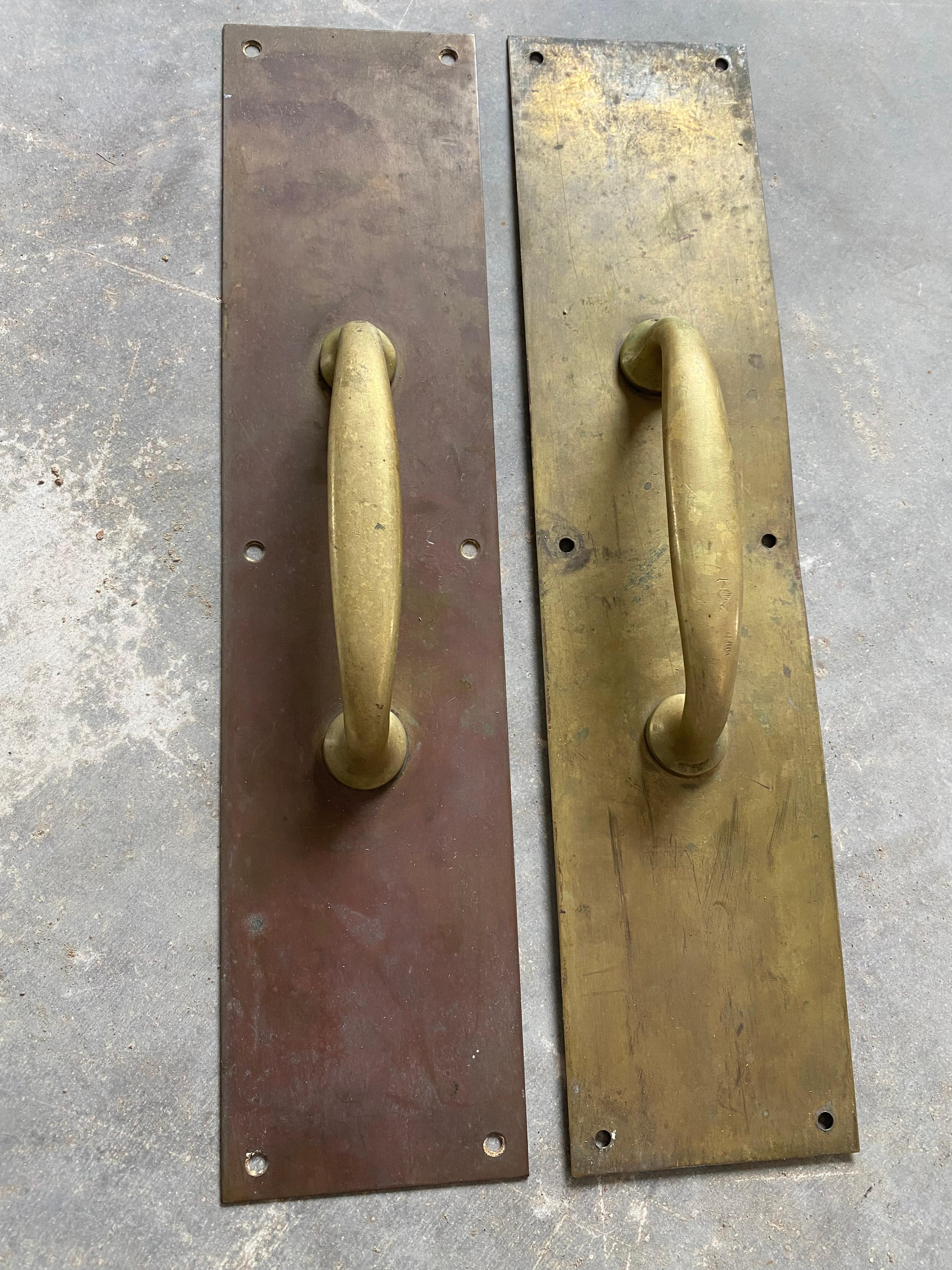 Primitive Unlacquered Brass Door Pulls, A Pair For Sale 6