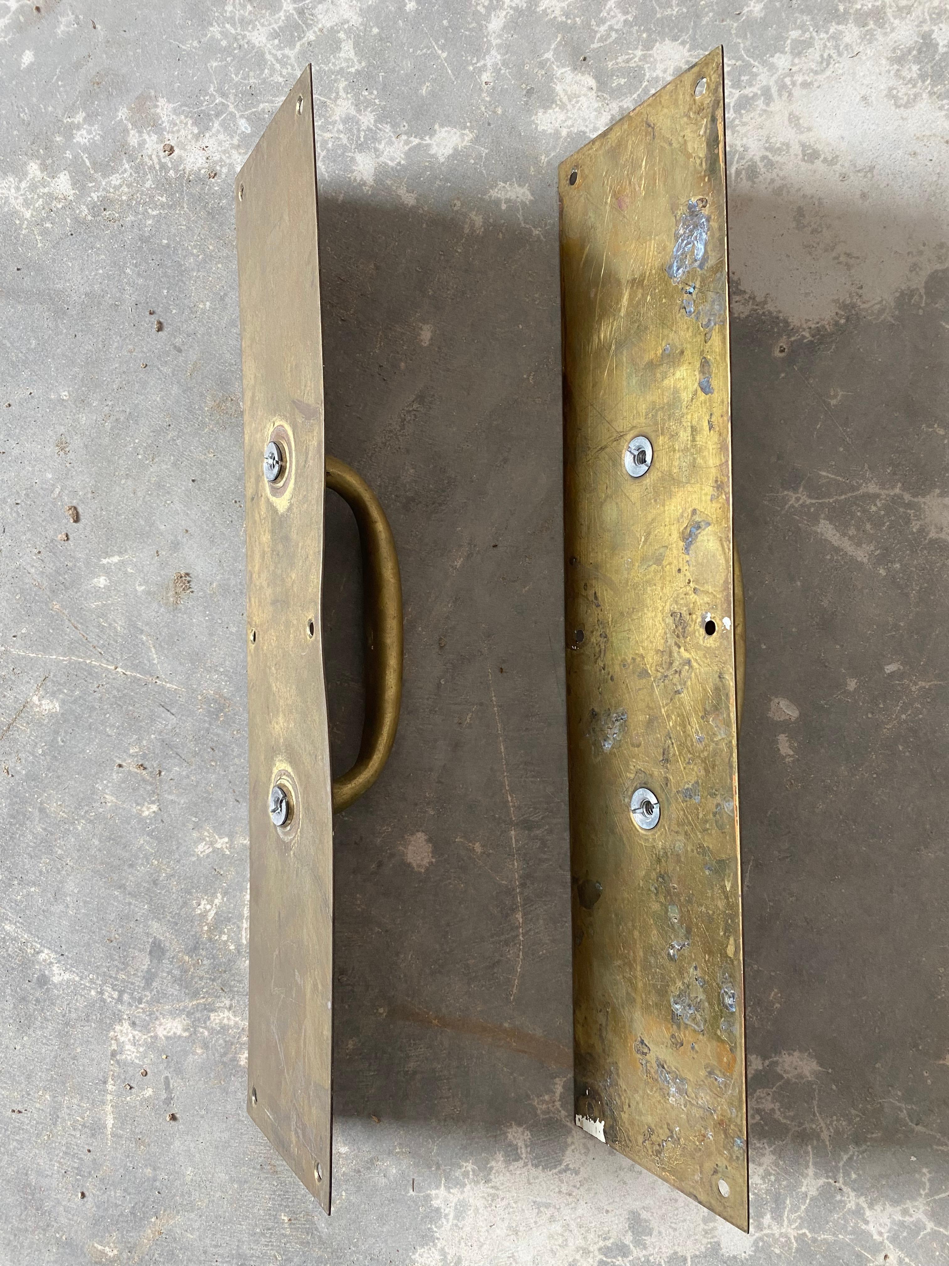 Primitive Unlacquered Brass Door Pulls, A Pair For Sale 8