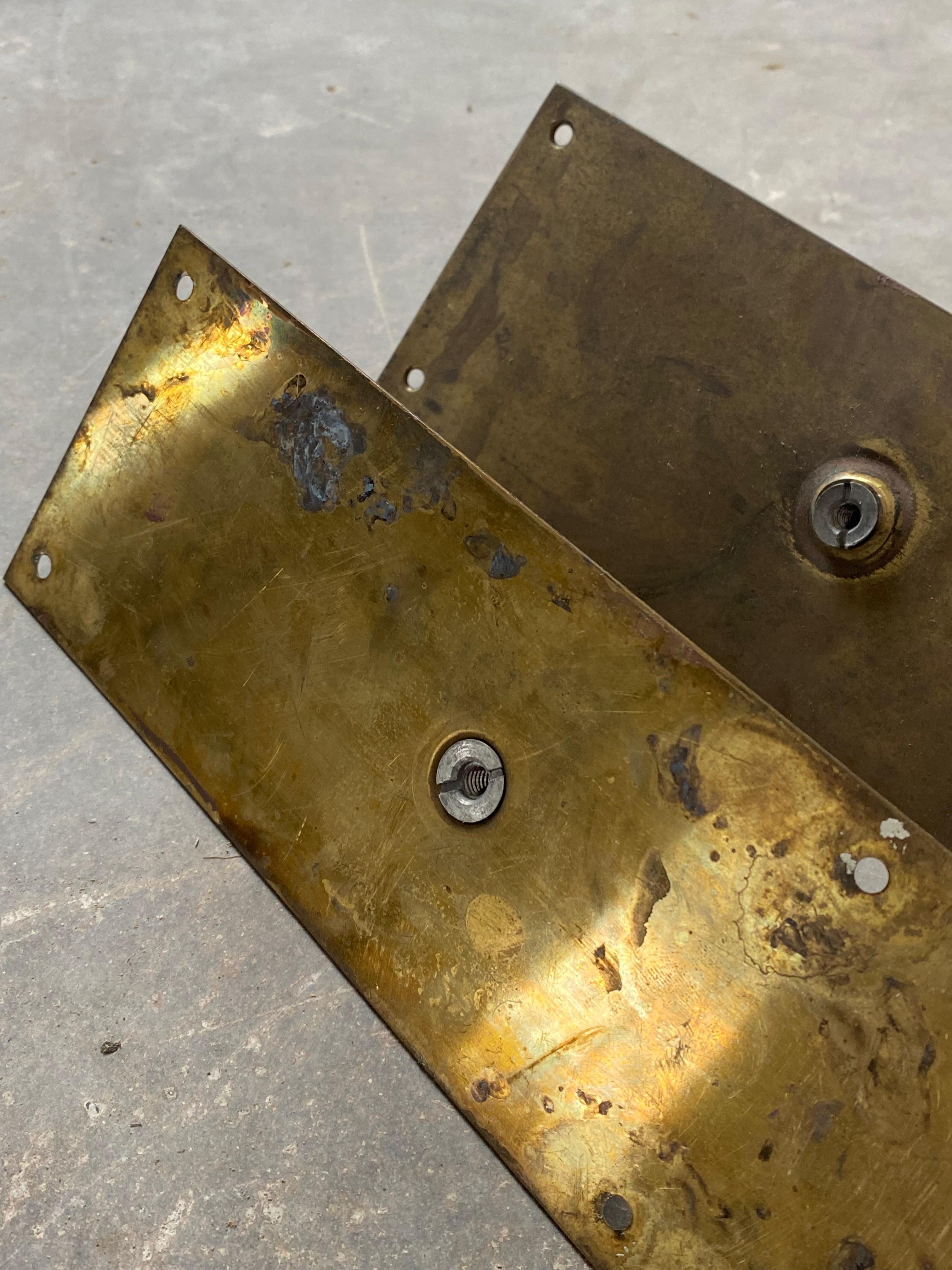 American Primitive Unlacquered Brass Door Pulls, A Pair For Sale