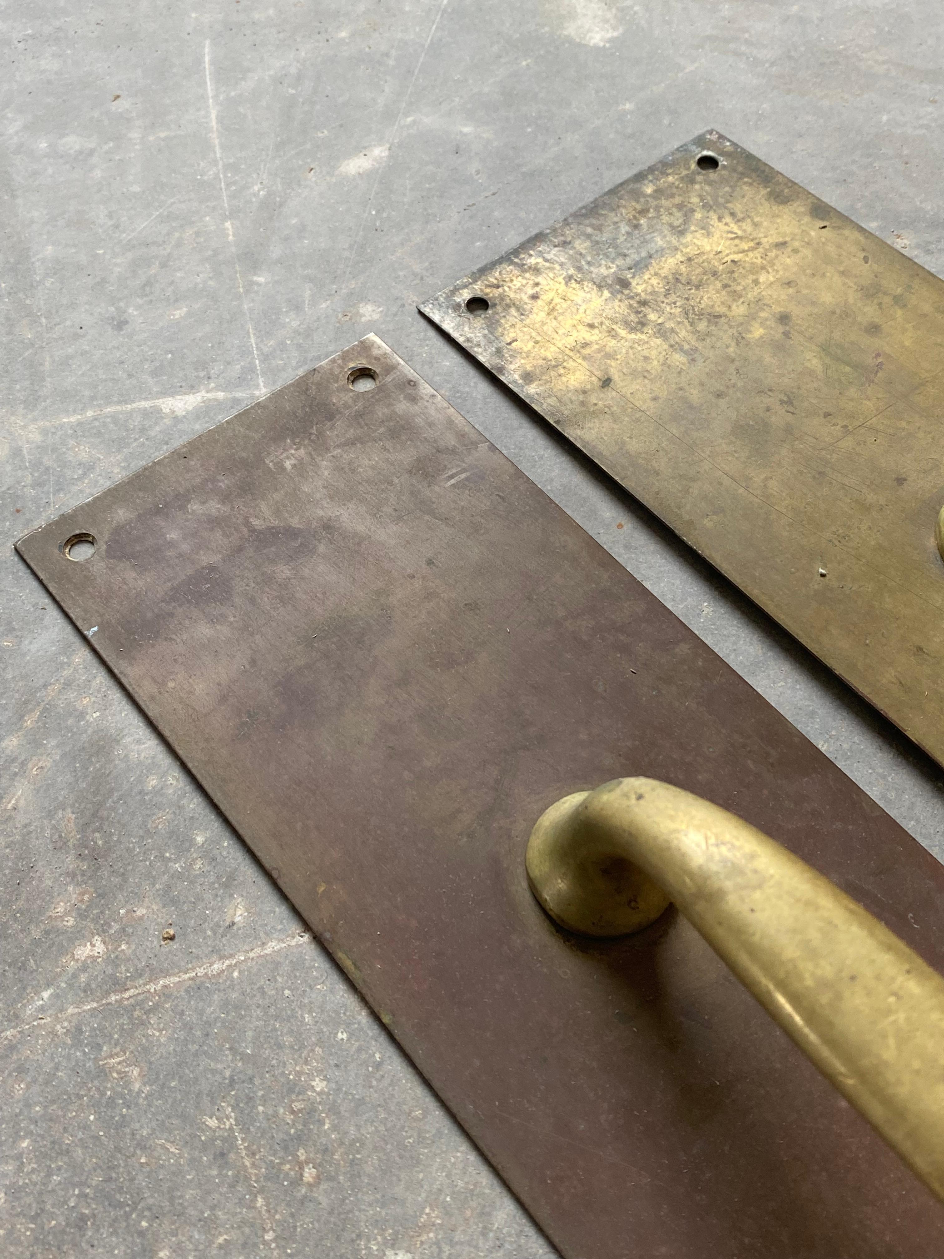 Primitive Unlacquered Brass Door Pulls, A Pair For Sale 1