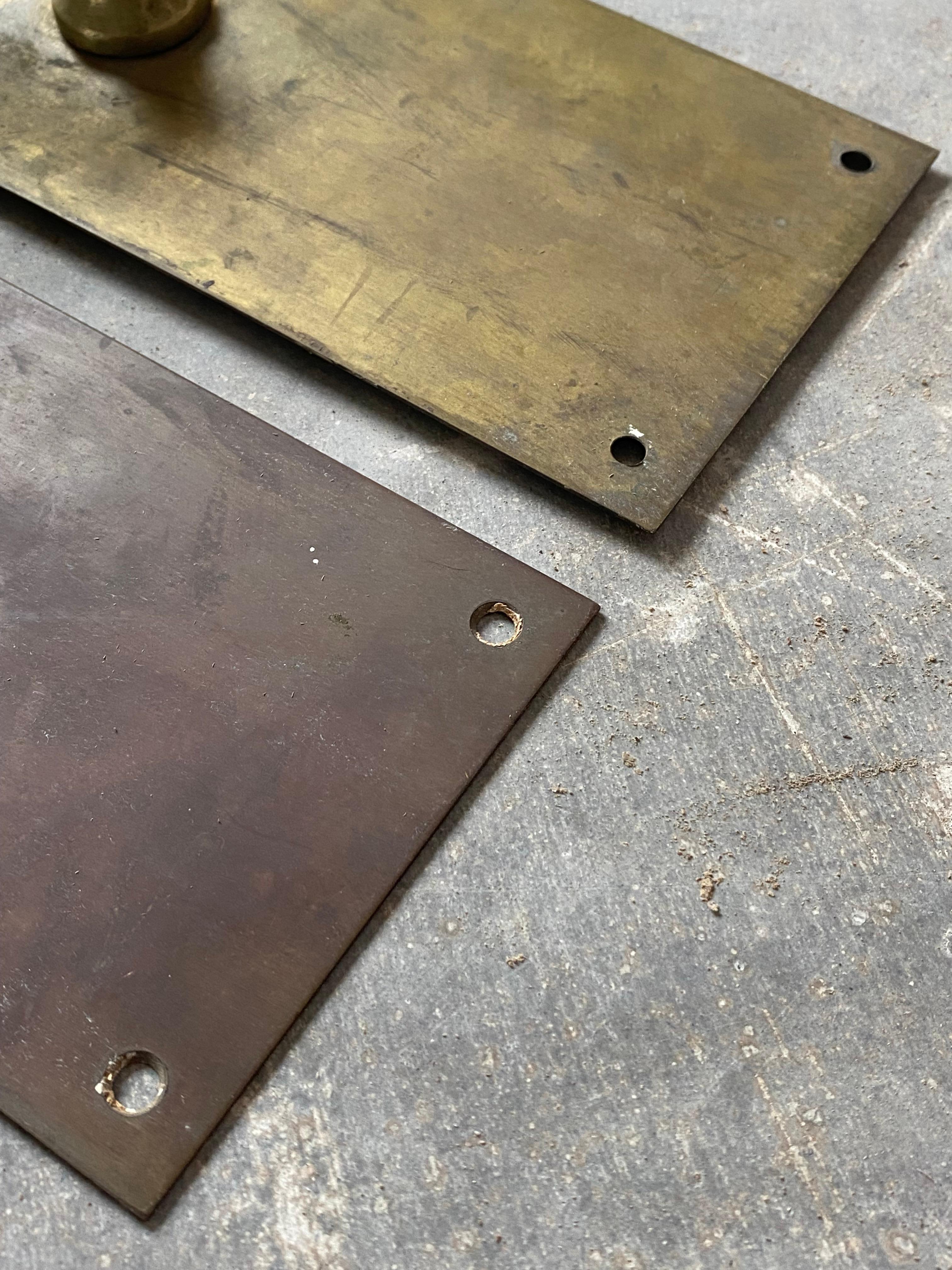 Primitive Unlacquered Brass Door Pulls, A Pair For Sale 2