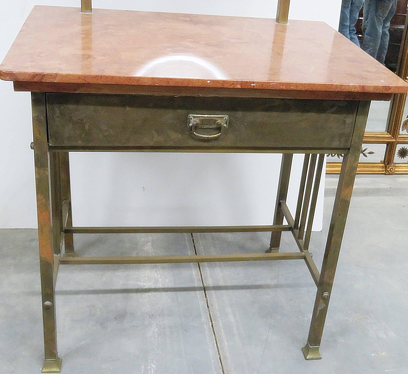 Primitive marble-top vanity with mirror and one drawer. Measures: 28.5
