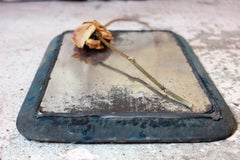 Primitive Velvet Backed Tin Wall Mirror, circa 1900-1920