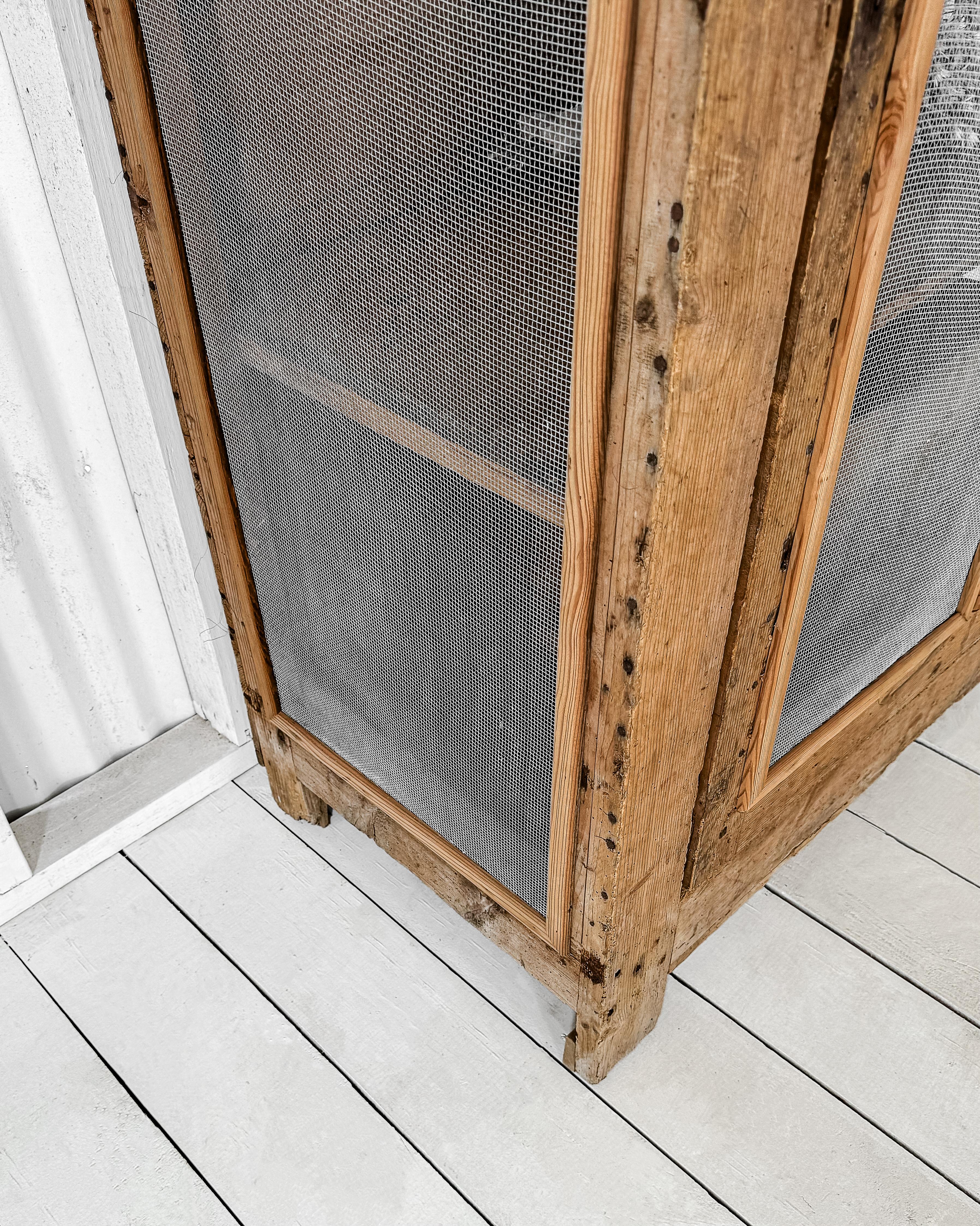 Primitive Victorian Natural Wood Wire Mesh Cupboard For Sale 3
