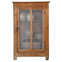 Antique Primitive Victorian Natural Wood Wire Mesh Cupboard