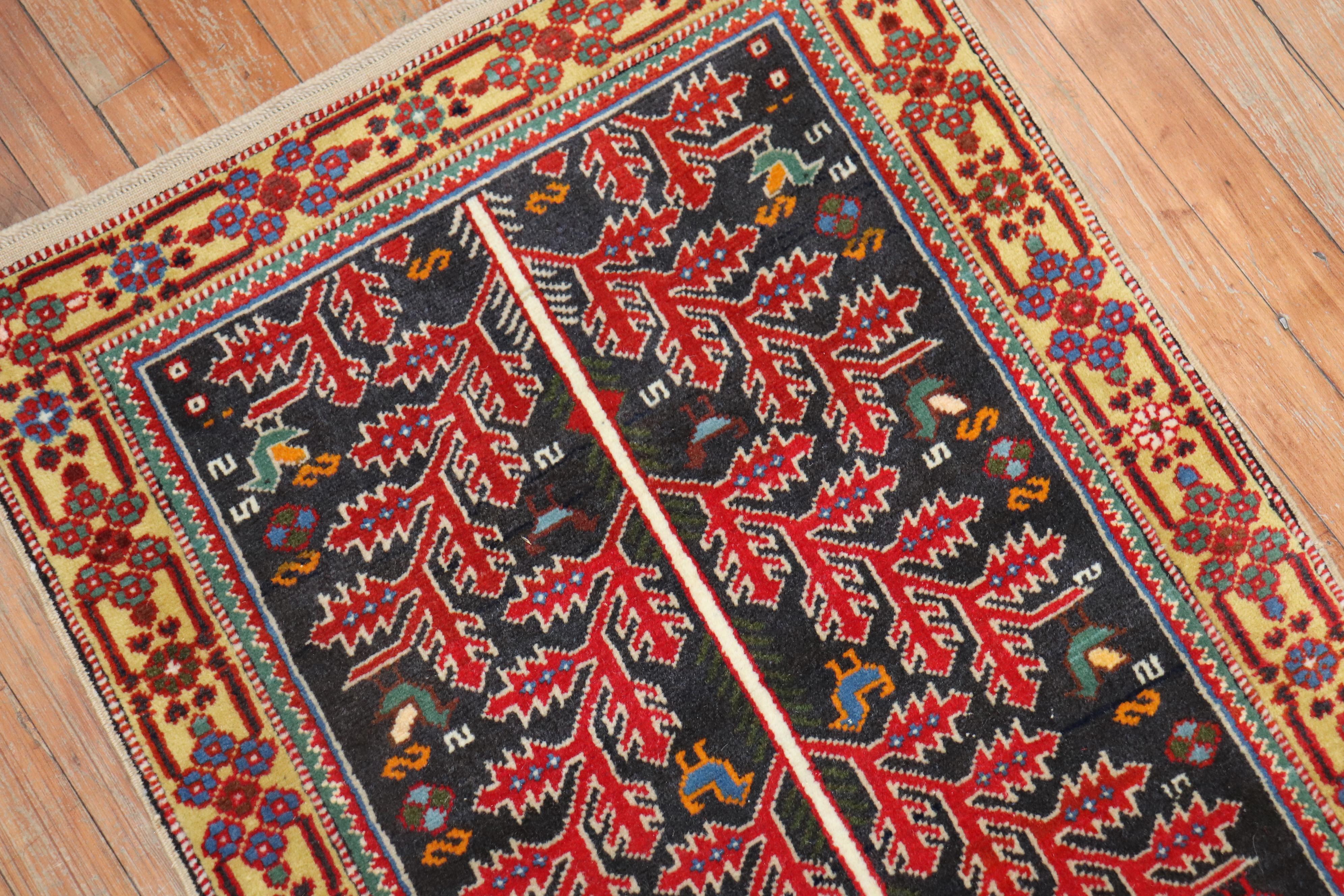 Hand-Knotted Primitive Vintage Persian Scatter Rug For Sale