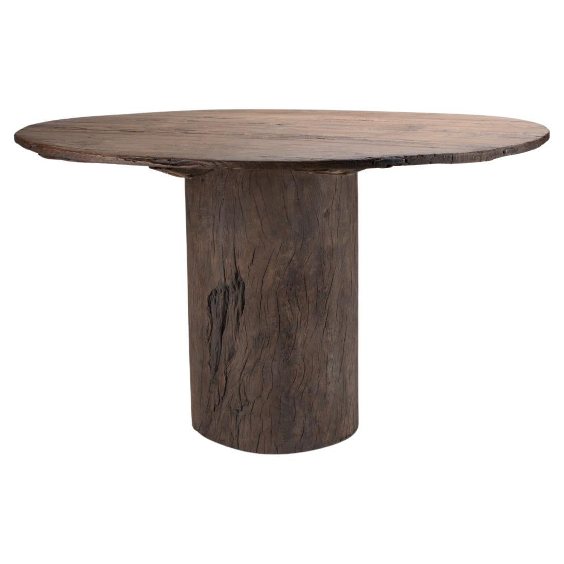 Primitive Wabi-Sabi Belgian Round Dining Table w/ Wrought Iron Inlay, circa 1900