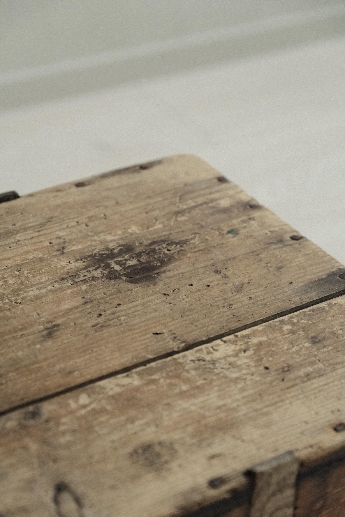 Swedish Primitive Wabi Sabi Box Stool, Scandinavia, 1800s