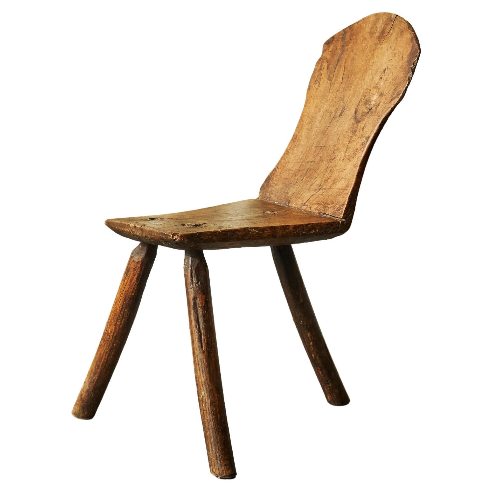 Primitive Wabi Sabi Carved Tripod Side Chair