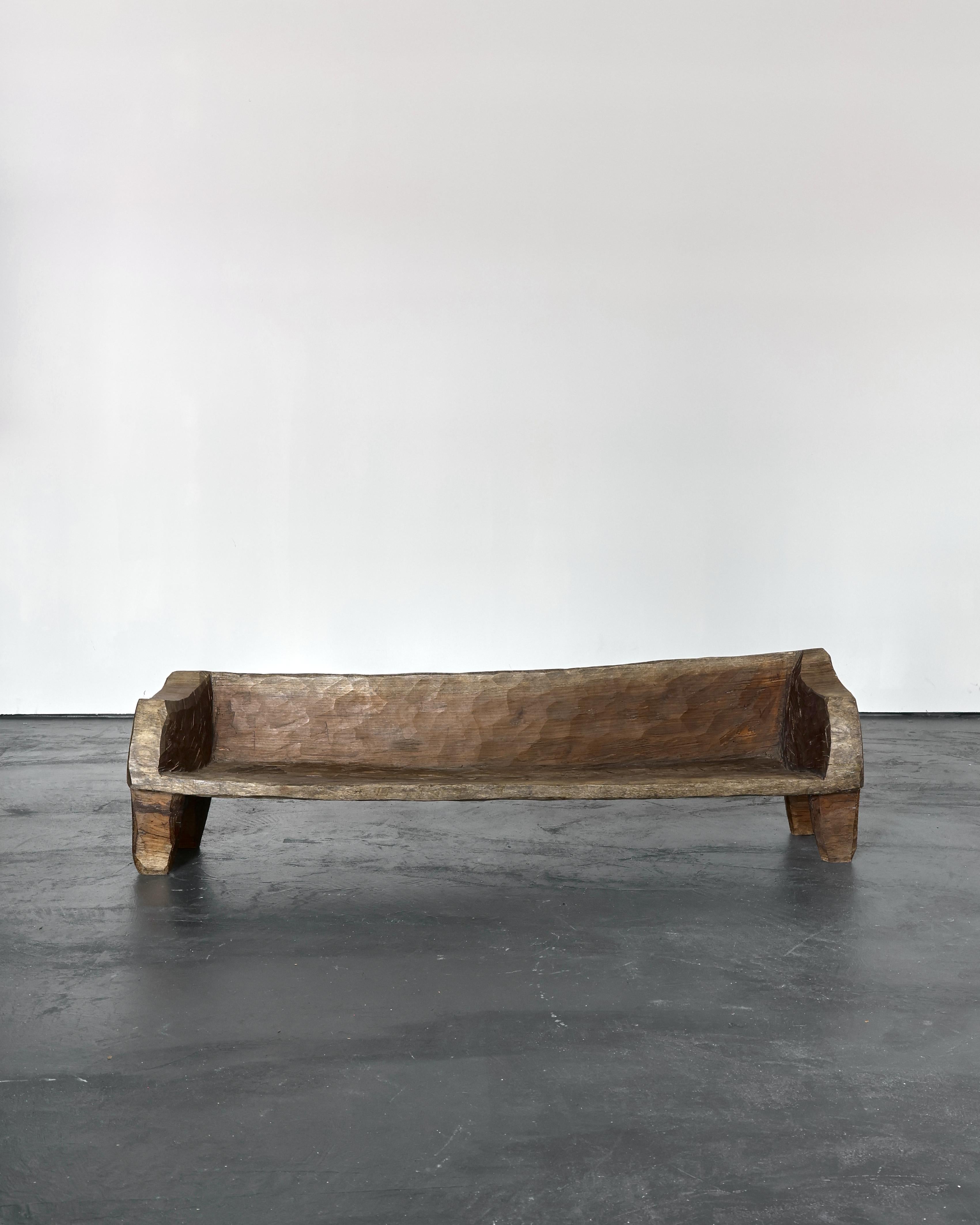 French Primitive Wabi Sabi Dug-Out Caldas Style Elm Bench For Sale