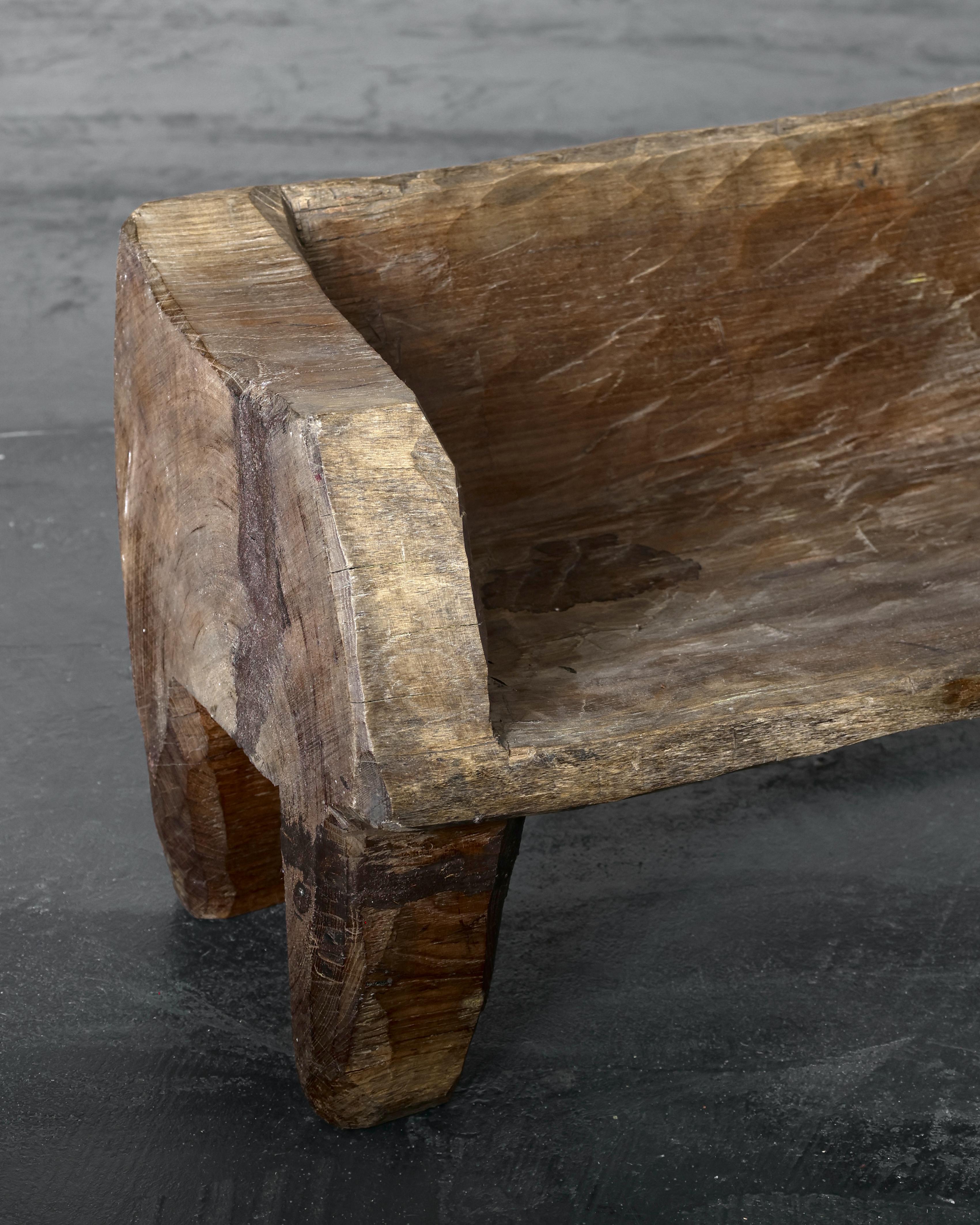 Primitive Wabi Sabi Dug-Out Caldas Style Elm Bench For Sale 2