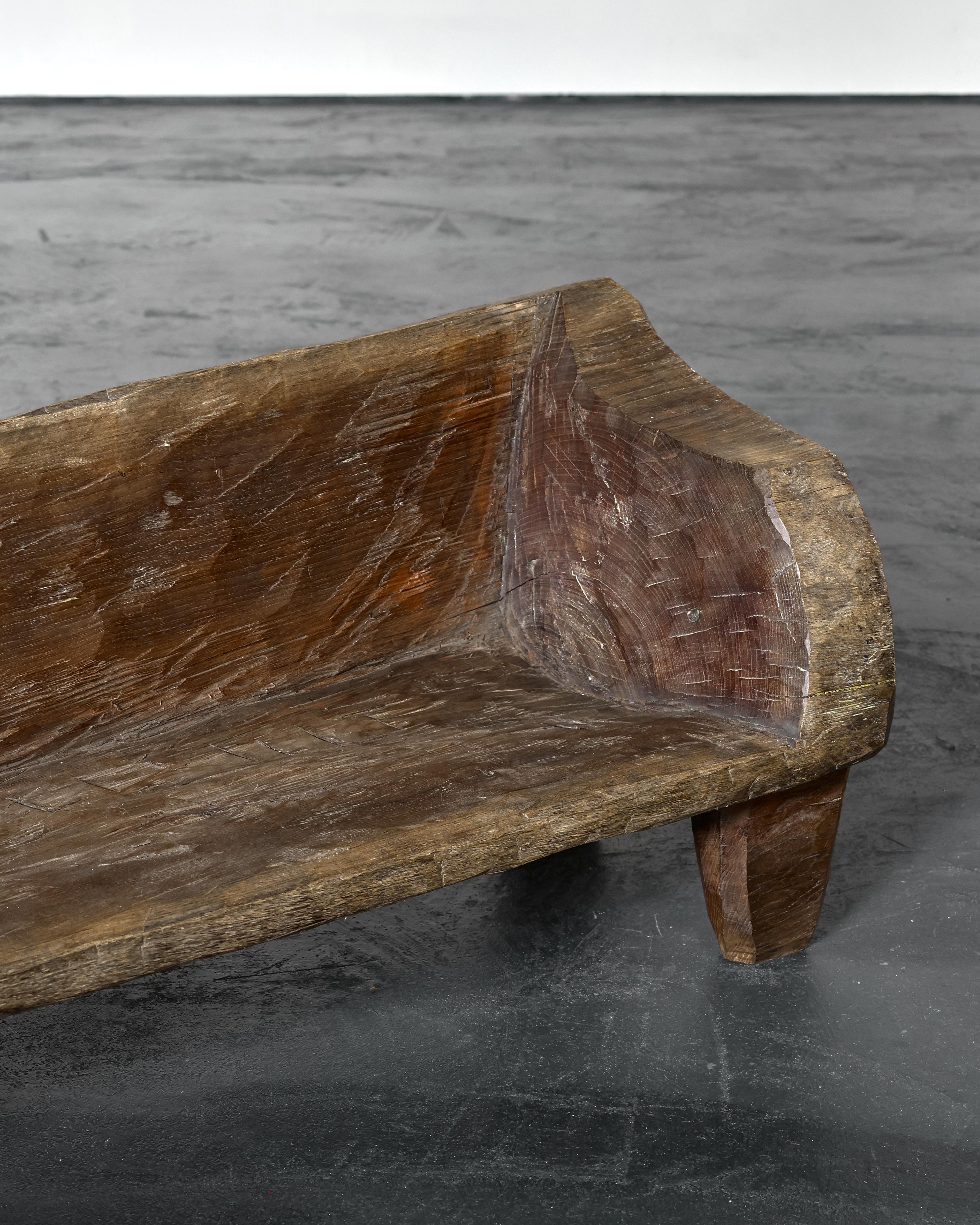 Primitive Wabi Sabi Dug-Out Caldas Style Elm Bench For Sale 3
