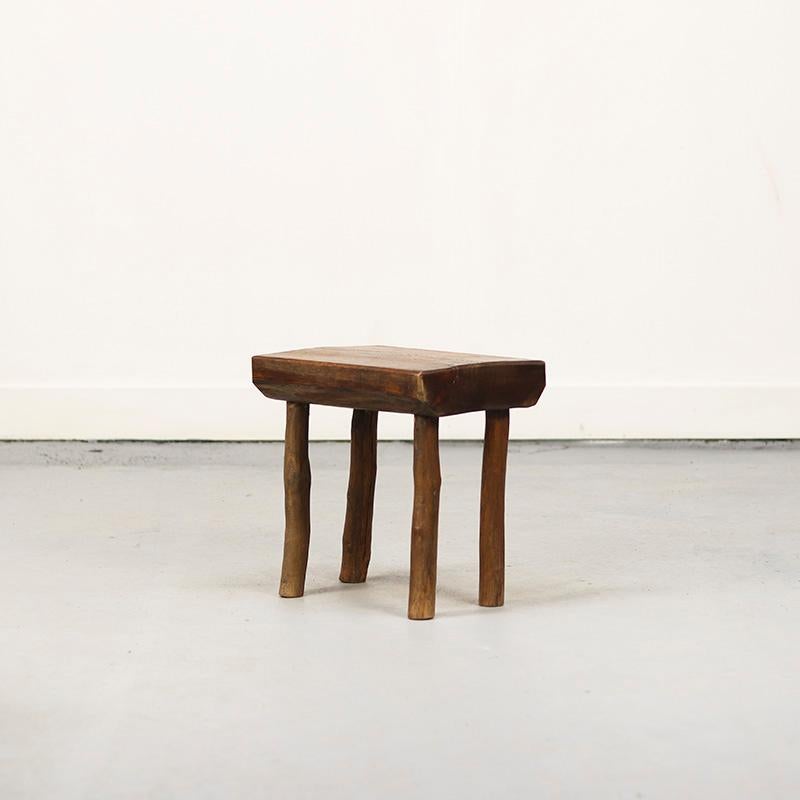 Primitive Wabi Sabi Oak Farmhouse Stool / Side Table en vente 5