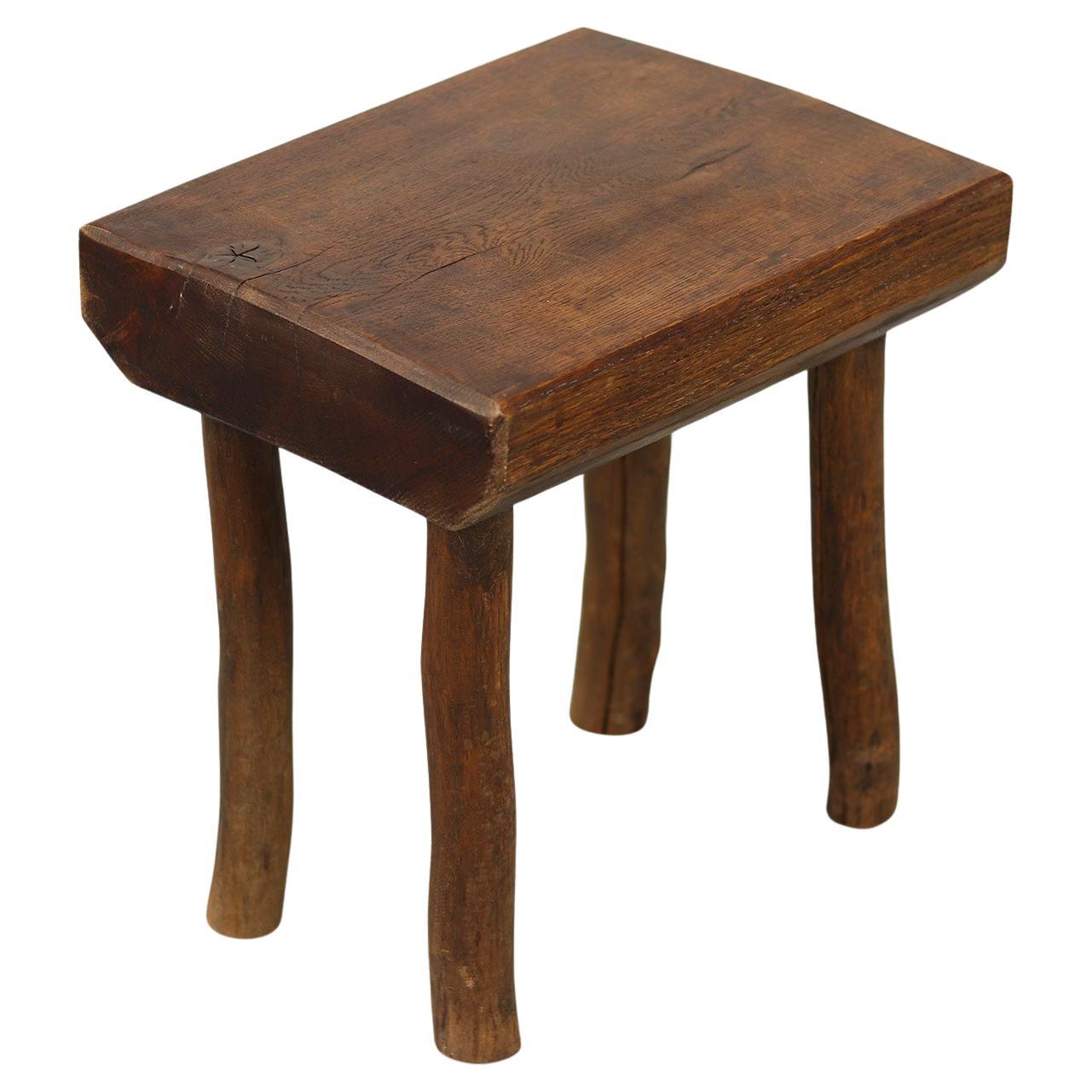 Primitive Wabi Sabi Oak Farmhouse Stool / Side Table