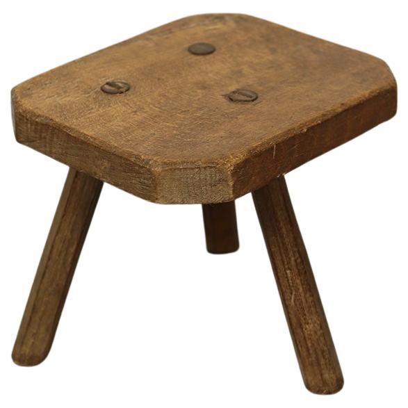Primitive Wabi Sabi Rustic Farmhouse Oak Stool / Side Table For Sale