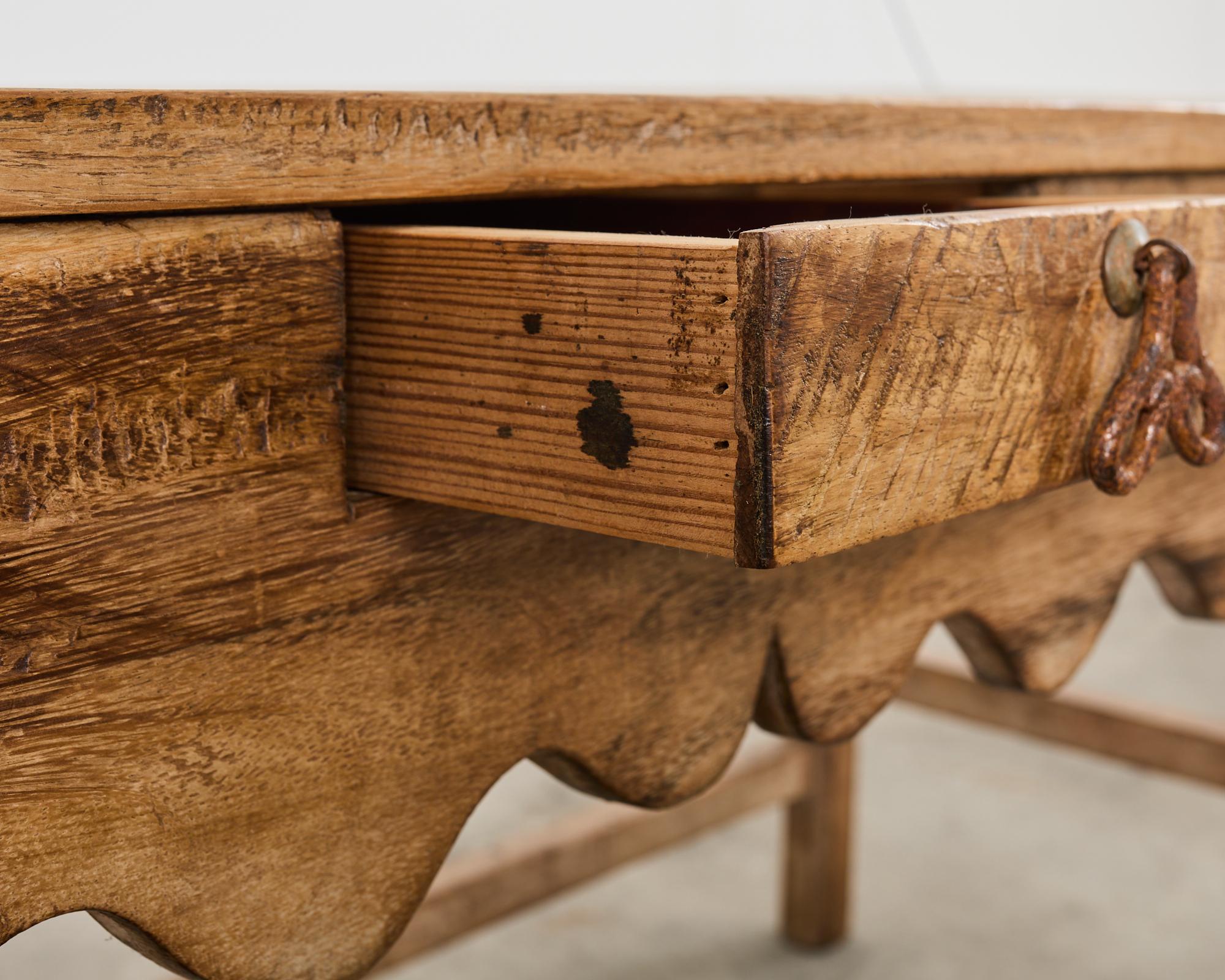 Primitive Walnut Center Table or Console with Scalloped Apron 3