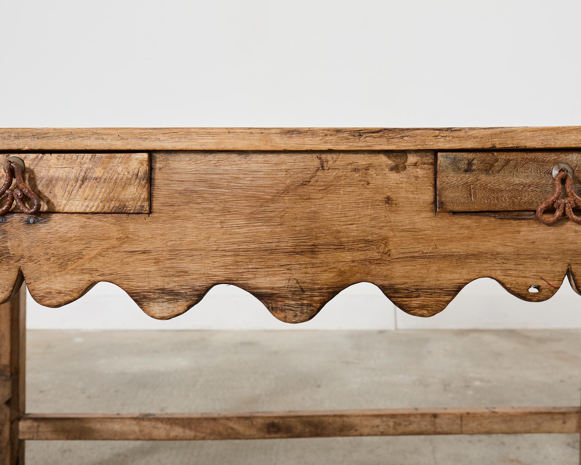 Primitive Walnut Center Table or Console with Scalloped Apron 7