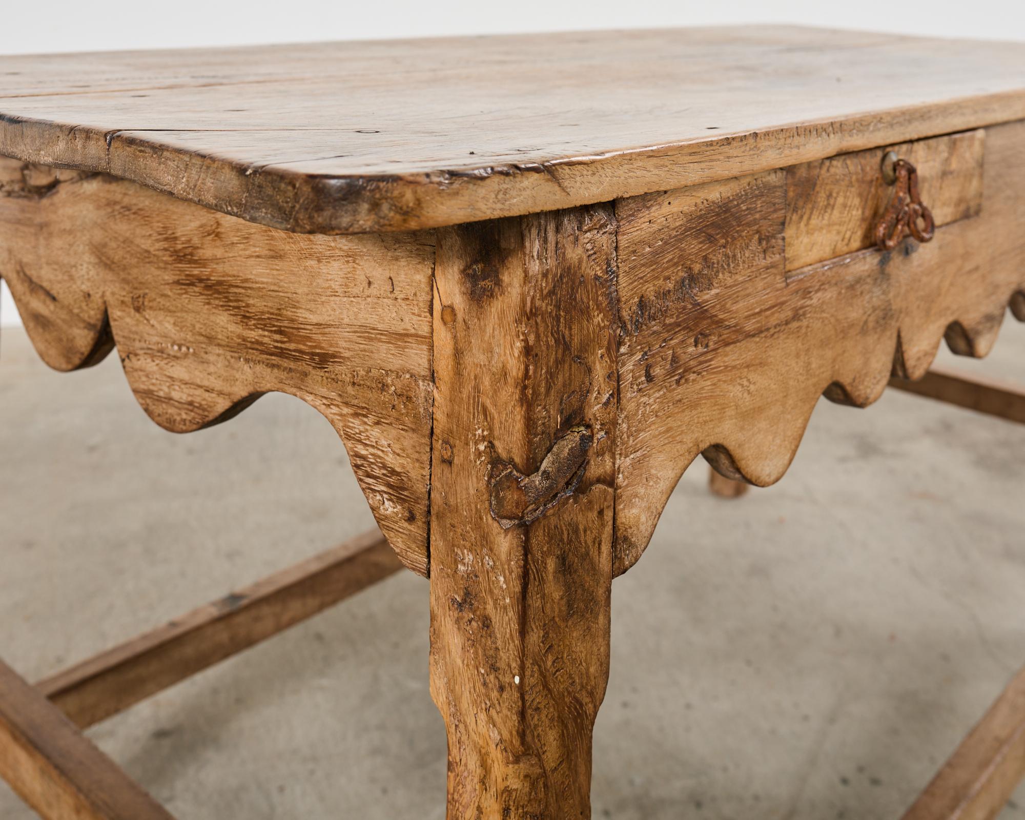 Primitive Walnut Center Table or Console with Scalloped Apron 9