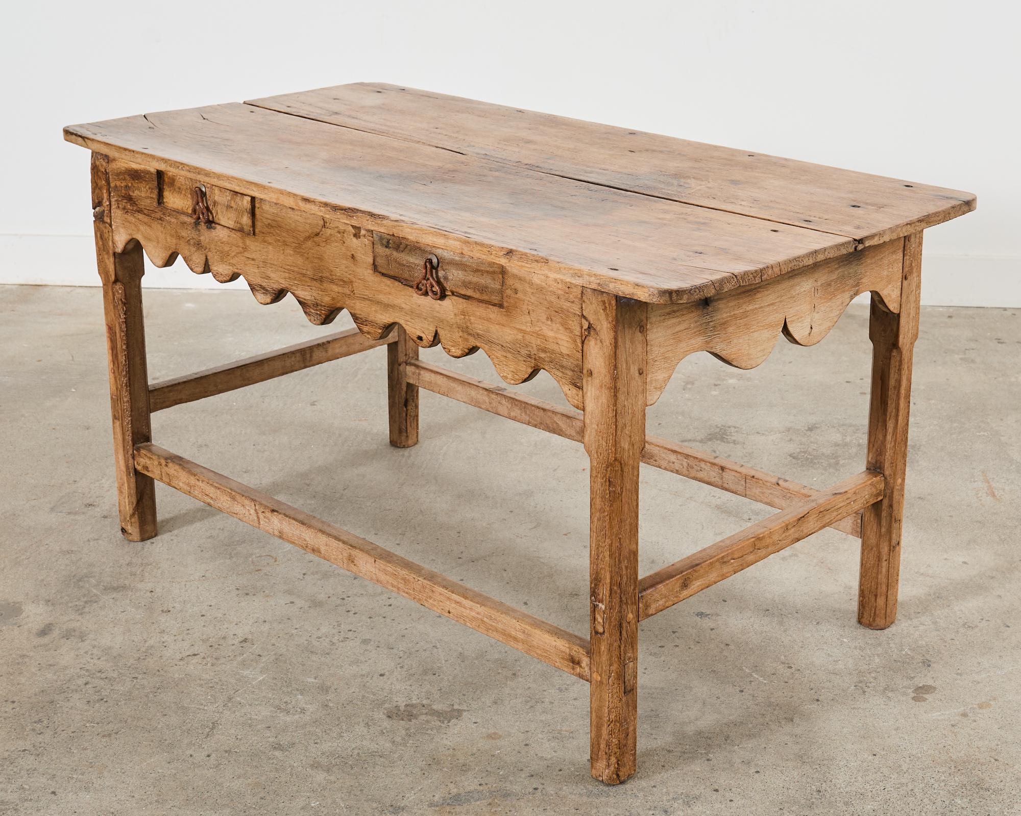 Primitive Walnut Center Table or Console with Scalloped Apron 11