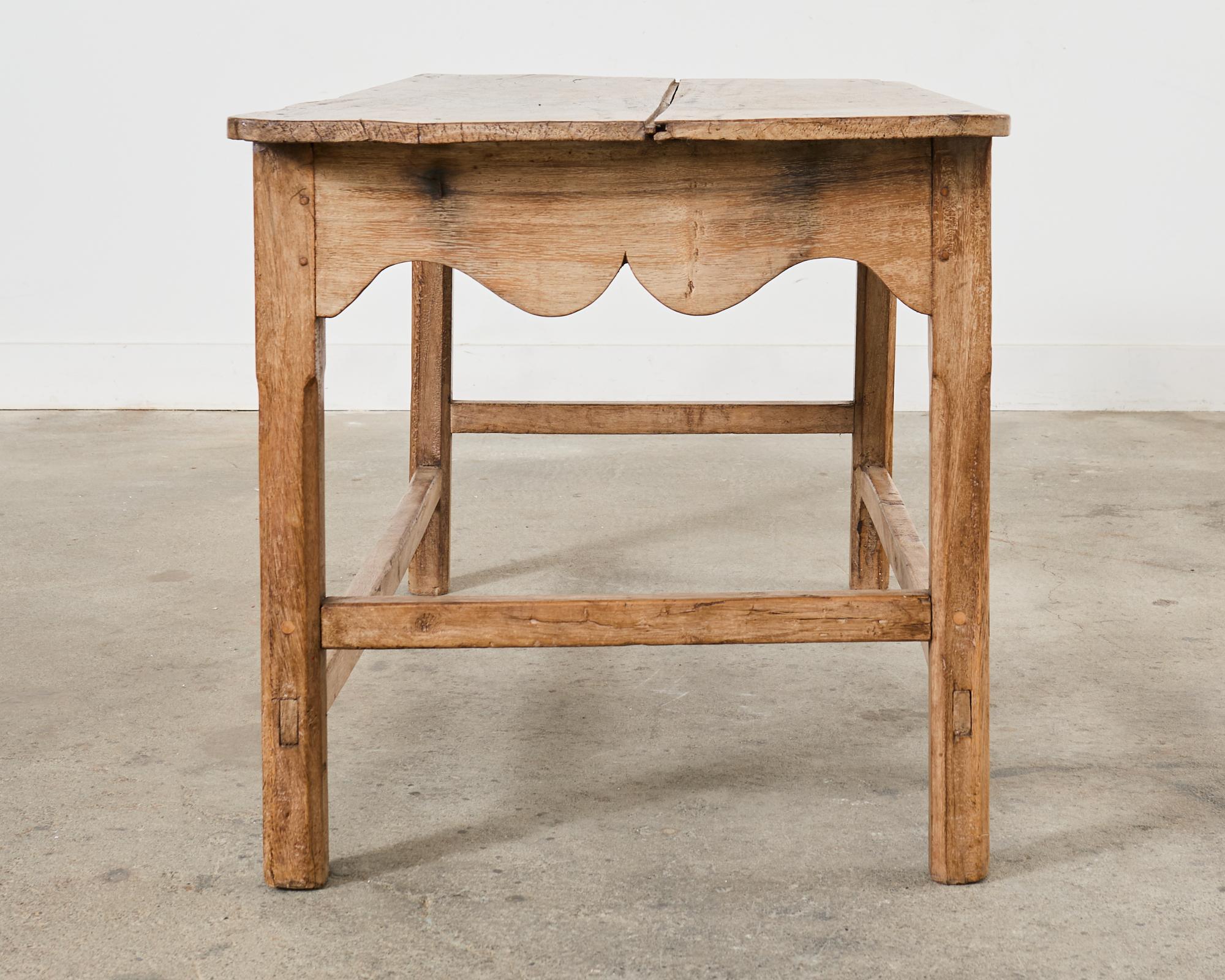 Primitive Walnut Center Table or Console with Scalloped Apron In Distressed Condition In Rio Vista, CA