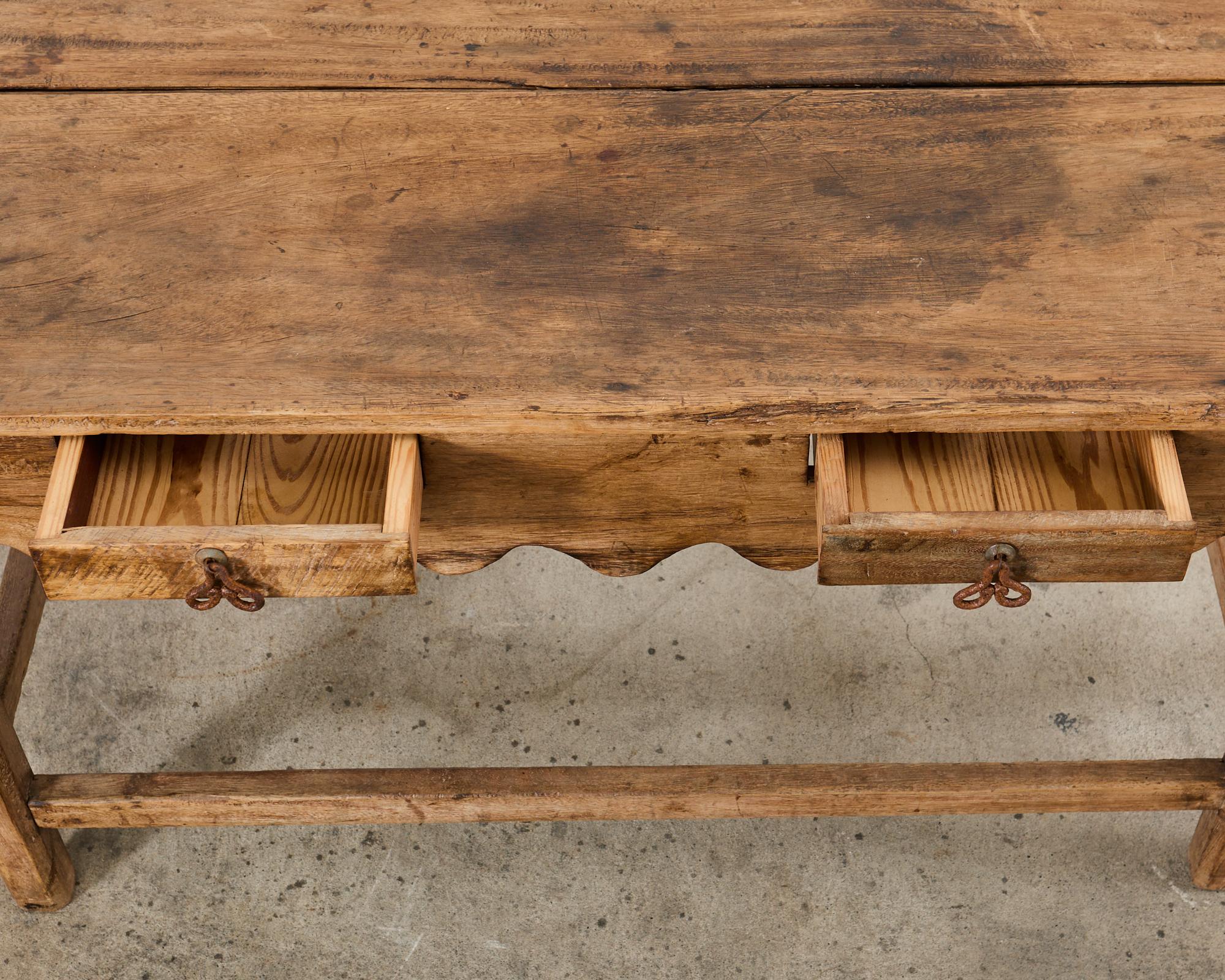 Primitive Walnut Center Table or Console with Scalloped Apron 1