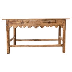 Primitive Walnut Center Table or Console with Scalloped Apron