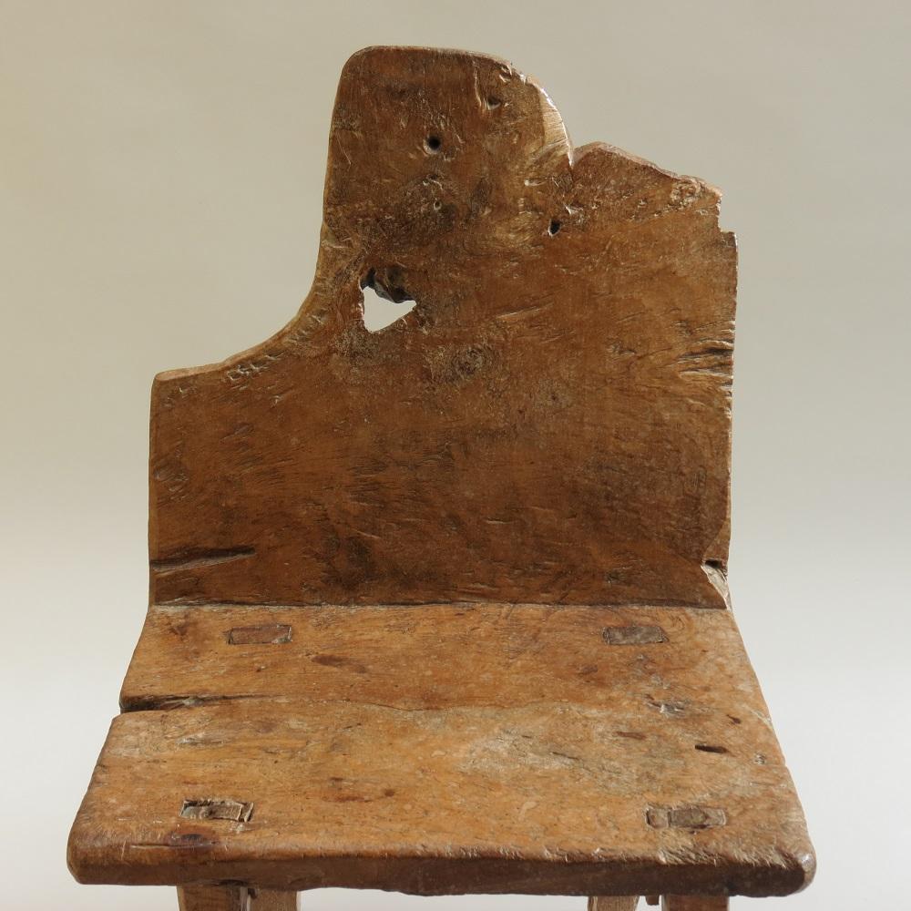 Hand-Crafted Primitive Walnut Chair 19th Century English Wabi Sabi style Antique chair For Sale