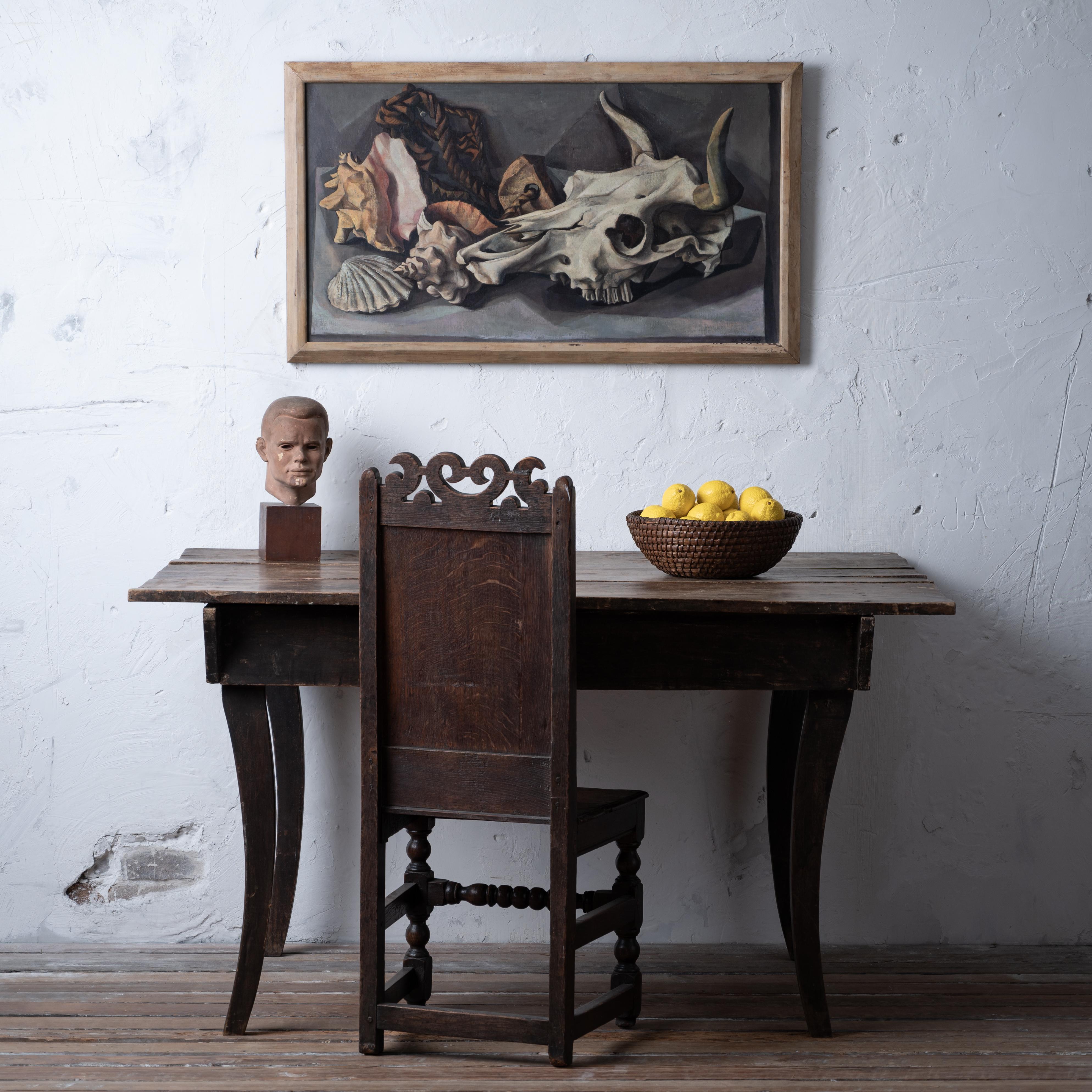 Primitiver Tisch mit Säbelbeinen aus Nussbaumholz, 19. Jahrhundert (amerikanisch) im Angebot