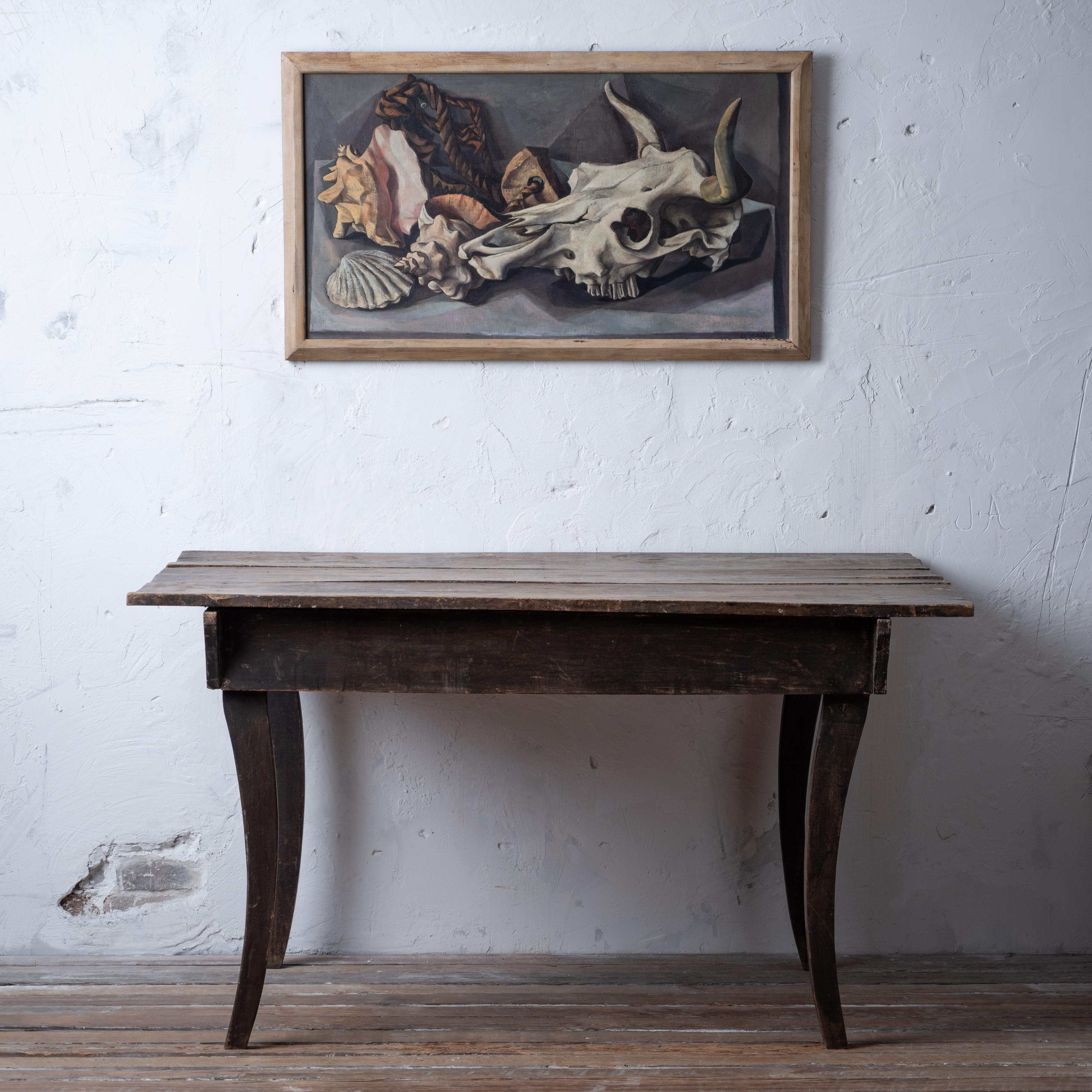 Primitiver Tisch mit Säbelbeinen aus Nussbaumholz, 19. Jahrhundert im Zustand „Gut“ im Angebot in Savannah, GA
