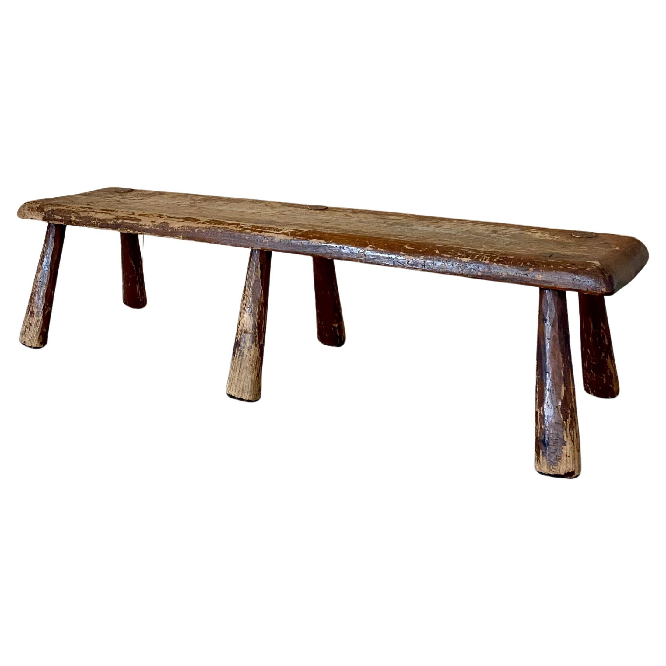 Primitive Weathered Bench with Splayed Legs