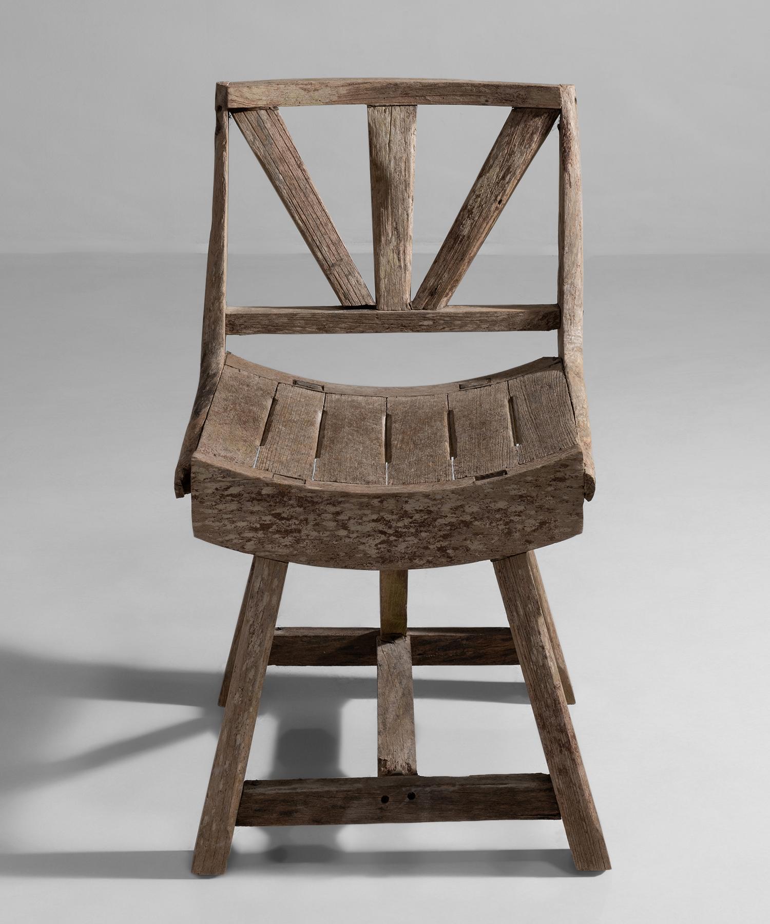 English Primitive Weathered Oak Chair, England, circa 1910